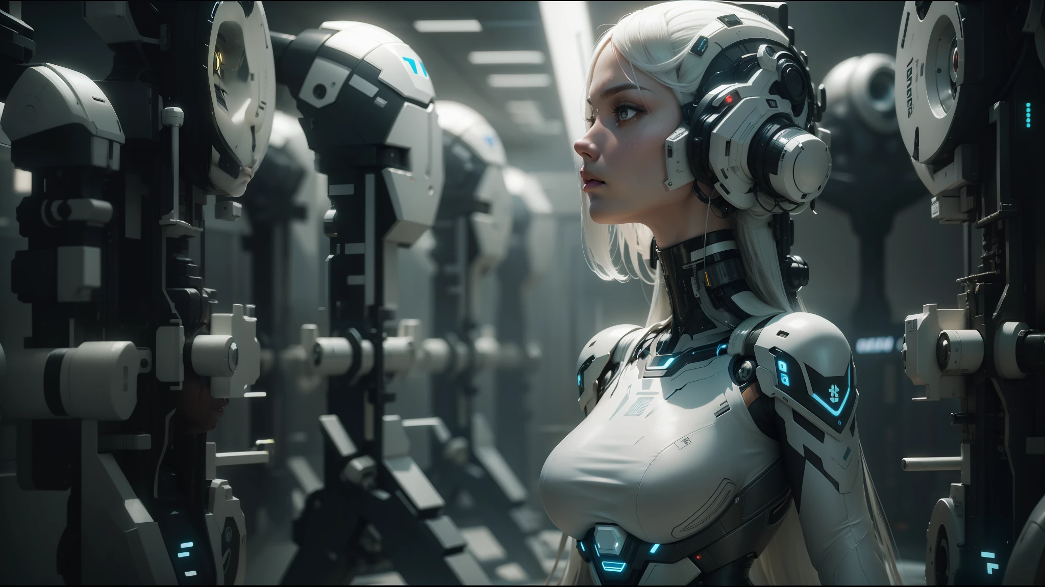 a close up of a woman with a very long hair and a very large body, movie still of a cyborg, ash thorp, pristine skin, overclocking, anthropomorphic female, futuristic suzuki, still from movie, female beauty --ar 16:9 --auto --s2