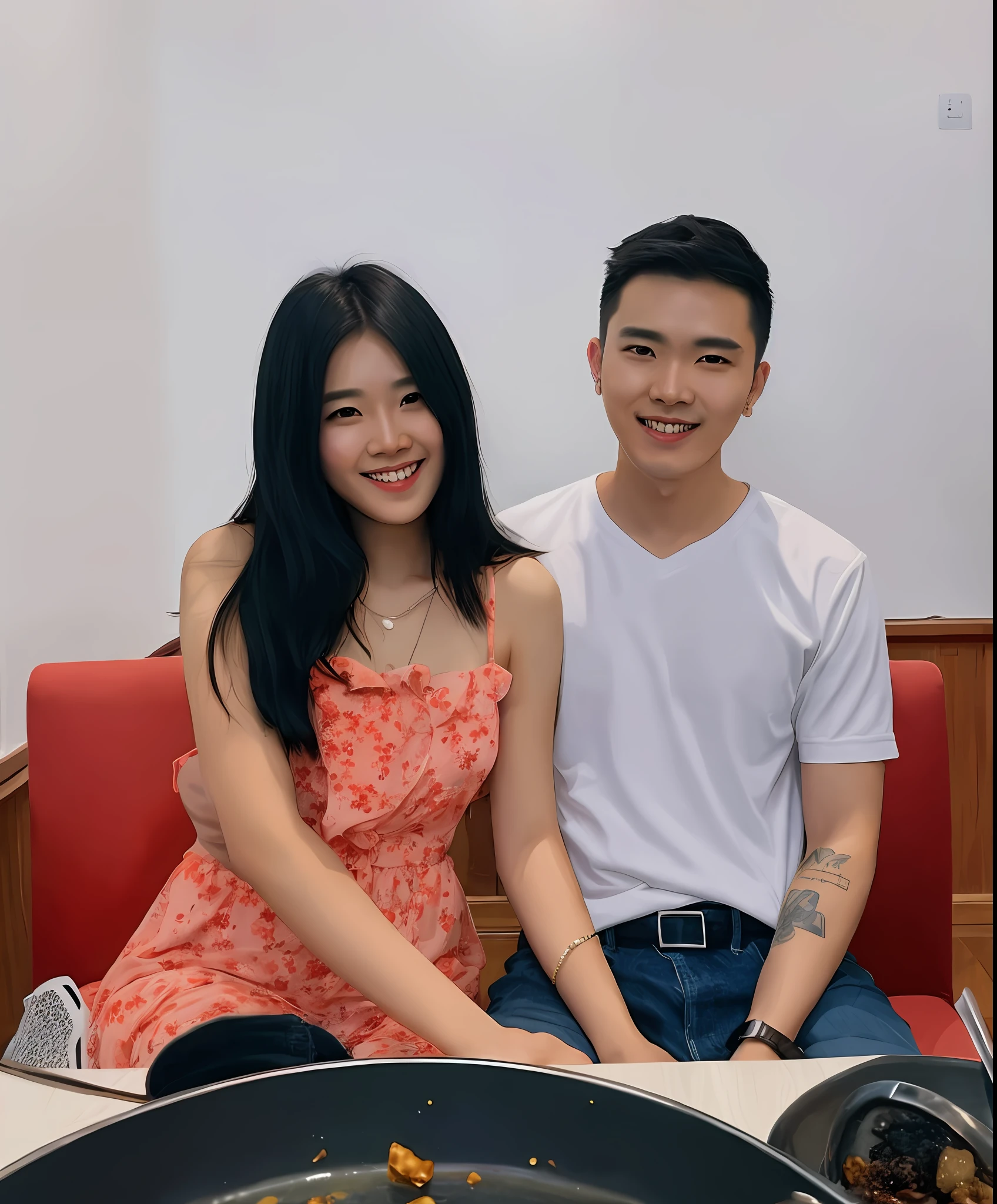 there is a man and woman sitting next to each other at a table, Korean idol couple , lovely couple, rick dai, loish and ross tran, 8k.