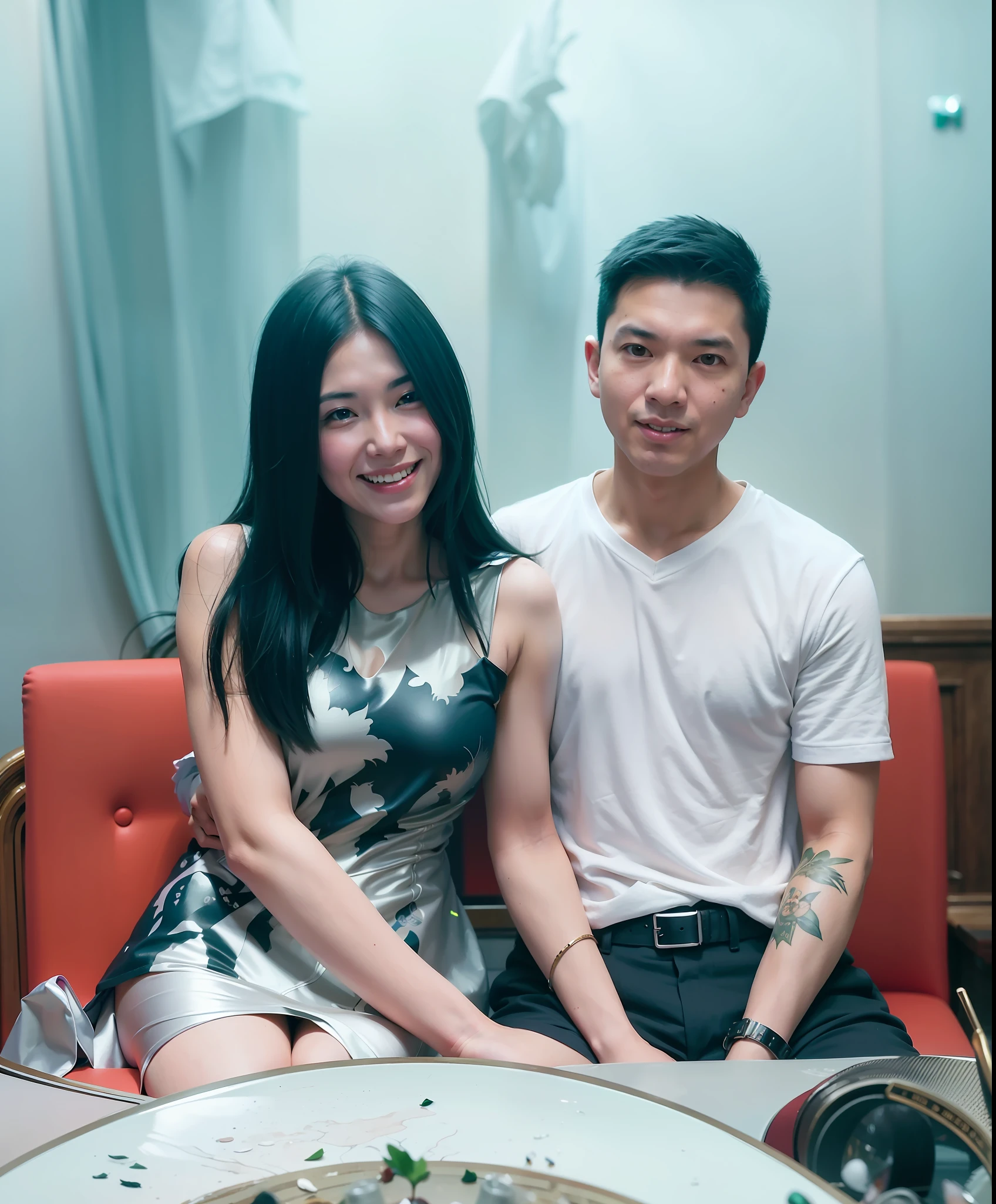 there is a man and woman sitting next to each other at a table, ruan jia and joao ruas, tyler edlin and natasha tan, jordan grimmer and natasha tan, ruan jia and brom, natasha tan maciej kuciara, jin shan and ross tran, lovely couple, rick dai, loish and ross tran