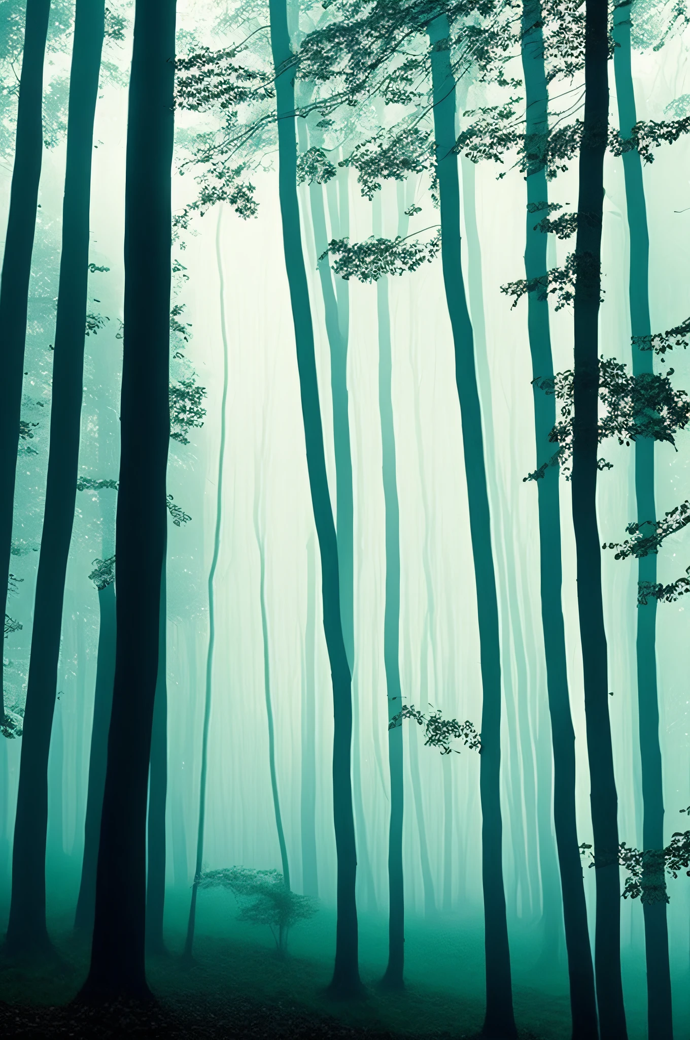 glowing entity, woods, fog, nighttime, floating, tall