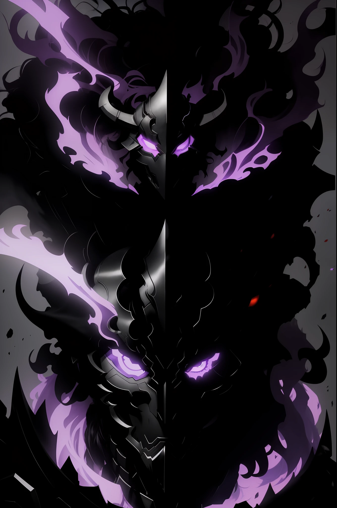 8k portrait of the shadow knight Igris ( Solo Leveling ) undead full-length with purple flame and black slender long body, wearing a helmet, the back of the helmet develops a high long tail of red hair, the eyes burn purple, goes to the viewer, full-length, the background is a dark throne room, a masterpiece with high detail, highly detailed anime style, majestic, art by Artgerm, Ruan Jia and Greg Rutkowski, Igris ( Solo Leveling )