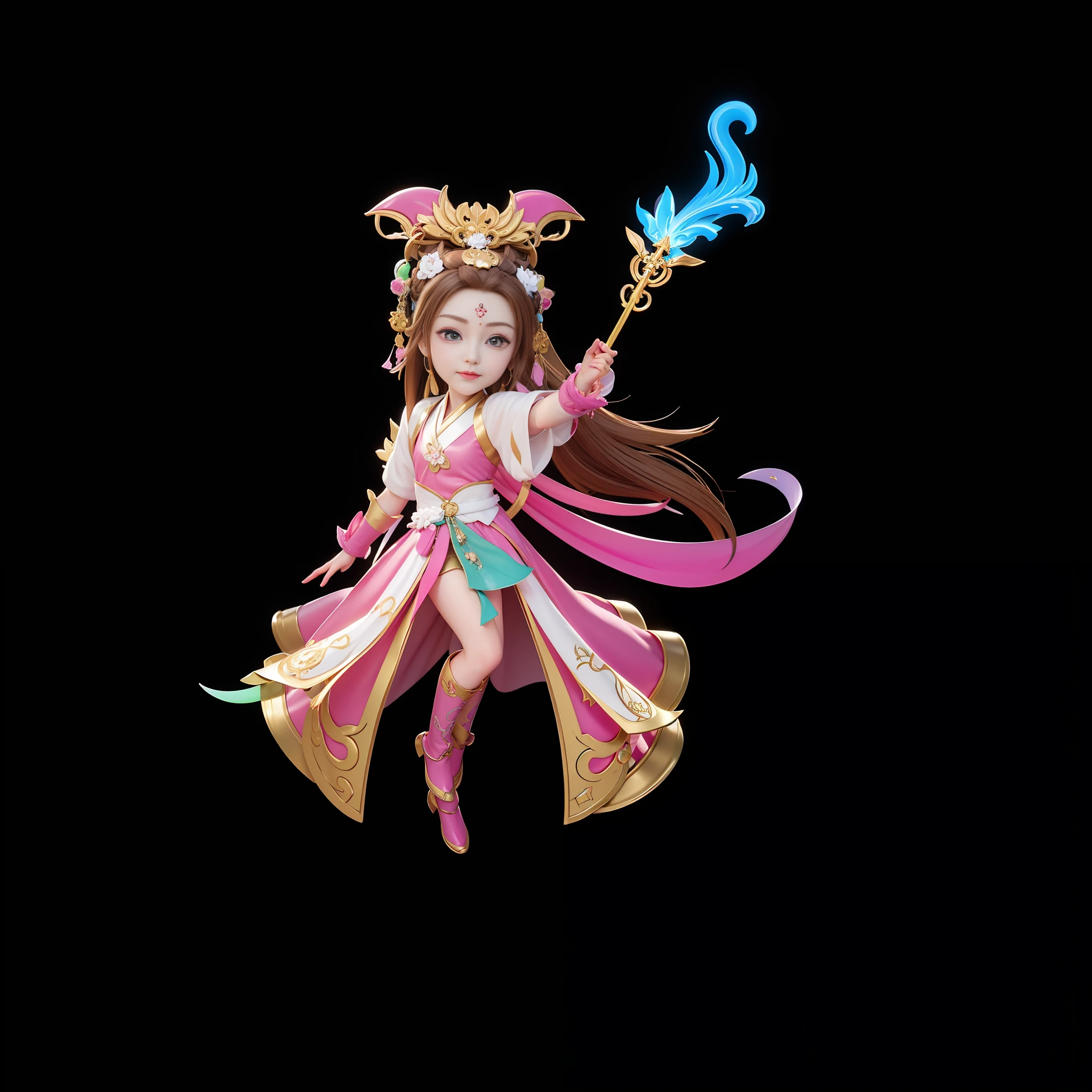 Close-up of cartoon characters holding wands, melon face, epic mage girl character, inspired by Lan Ying, Yunling, Nezha, inspired by Park Hua, Xian Xia Hero, inspired by Ju Lian, Sha Xi, 3D rendering official painting, full body fairy man, Kurose Jinyao, rendering a cute 3D anime girl, Bian Lian