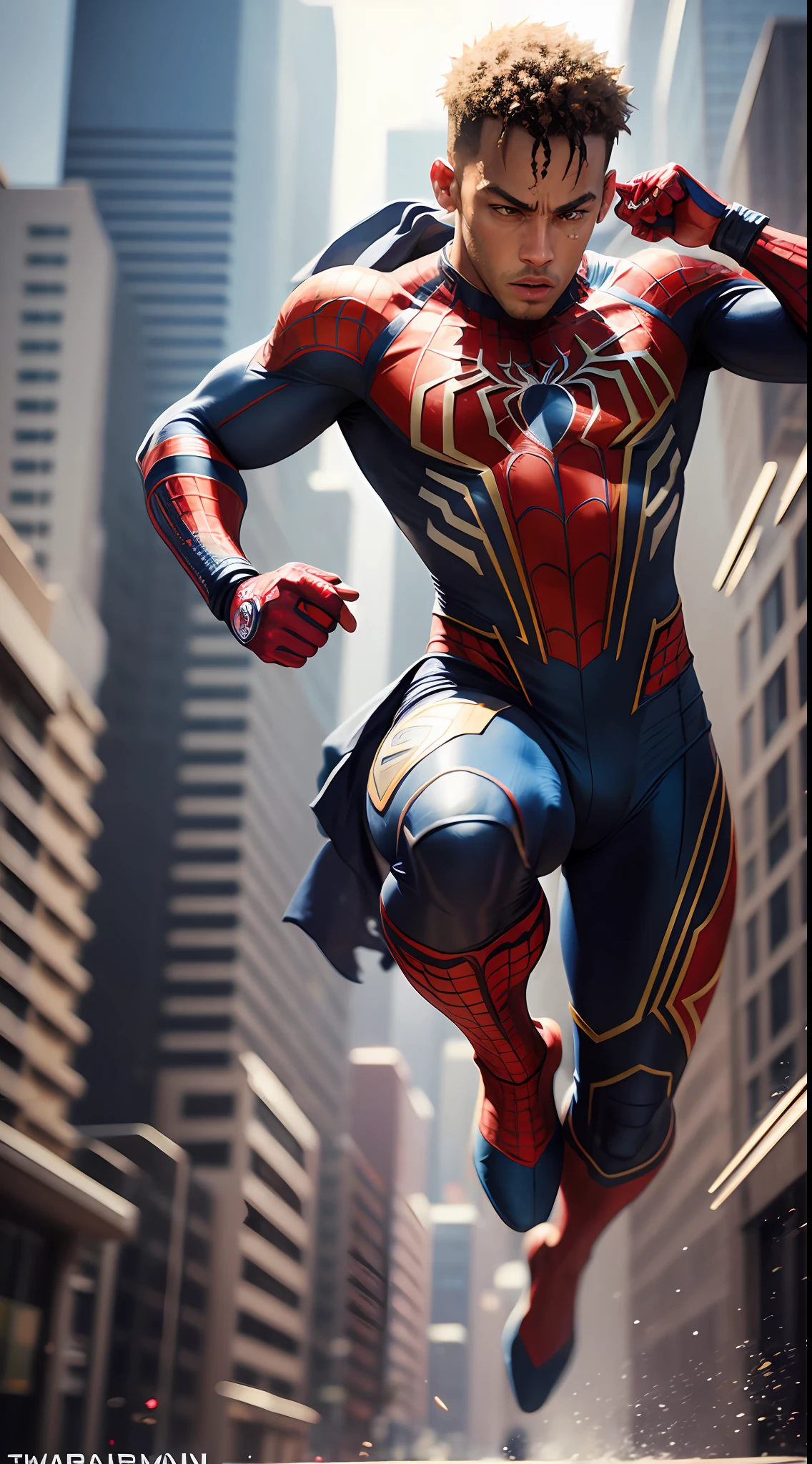 Ultra realistic photo of Neymar Jr in Spiderman appearance, Marvel's Spiderman costume, full body, no mask, with soft lighting and delicate details, 16K cinematic capture to suit the trend of Octane and Artstation. --auto --s2