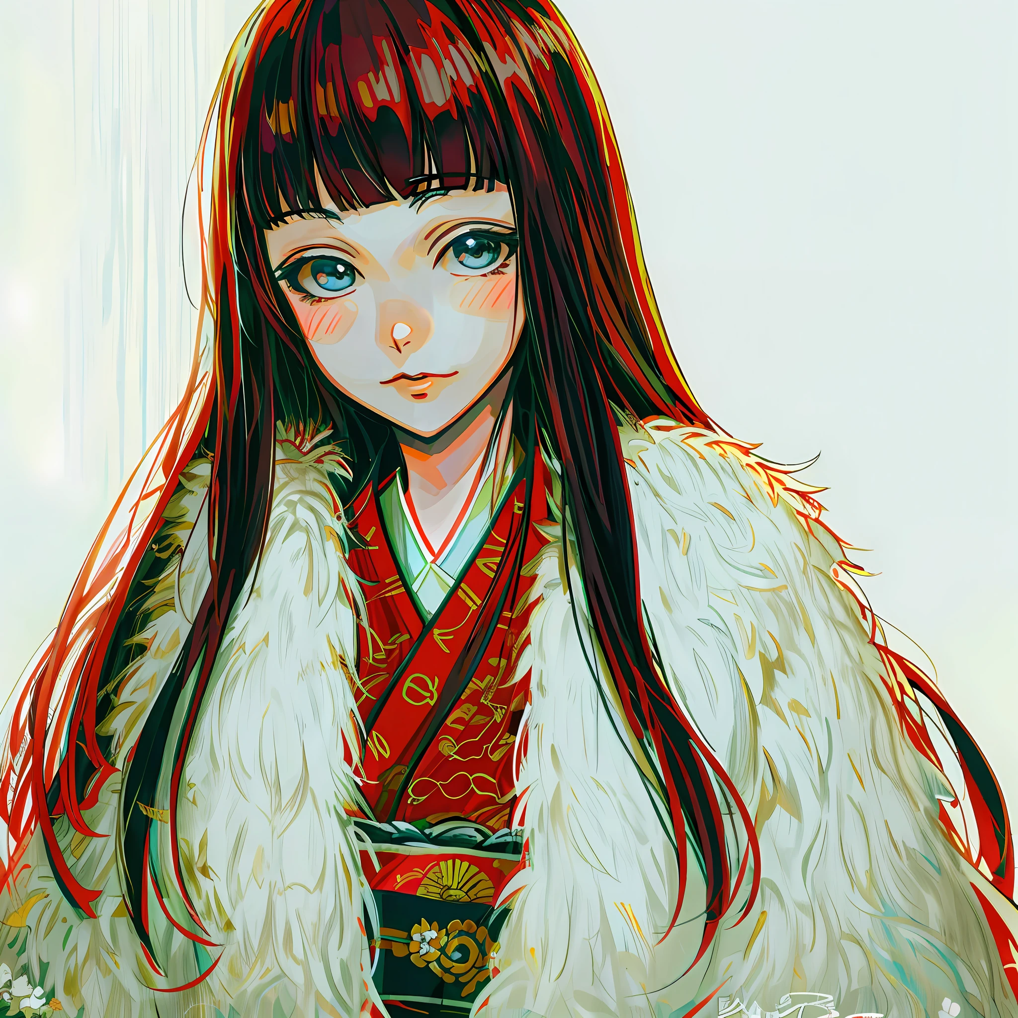 Anime feminine face, luxurious, imperial, Japanese bangs