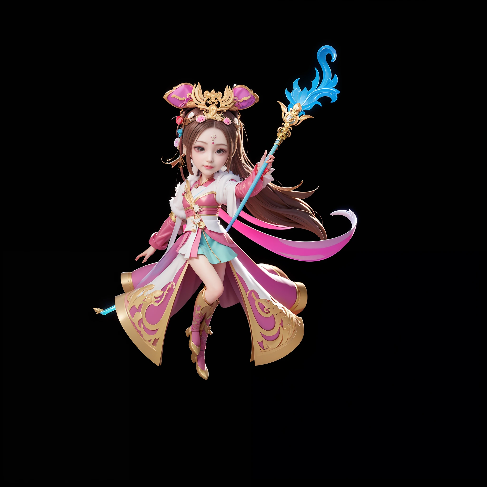 Close-up of cartoon characters holding wands, melon face, epic mage girl character, inspired by Lan Ying, Yunling, Nezha, inspired by Park Hua, Xian Xia Hero, inspired by Ju Lian, Sha Xi, 3D rendering official painting, full body fairy man, Kurose Jinyao, rendering a cute 3D anime girl, Bian Lian