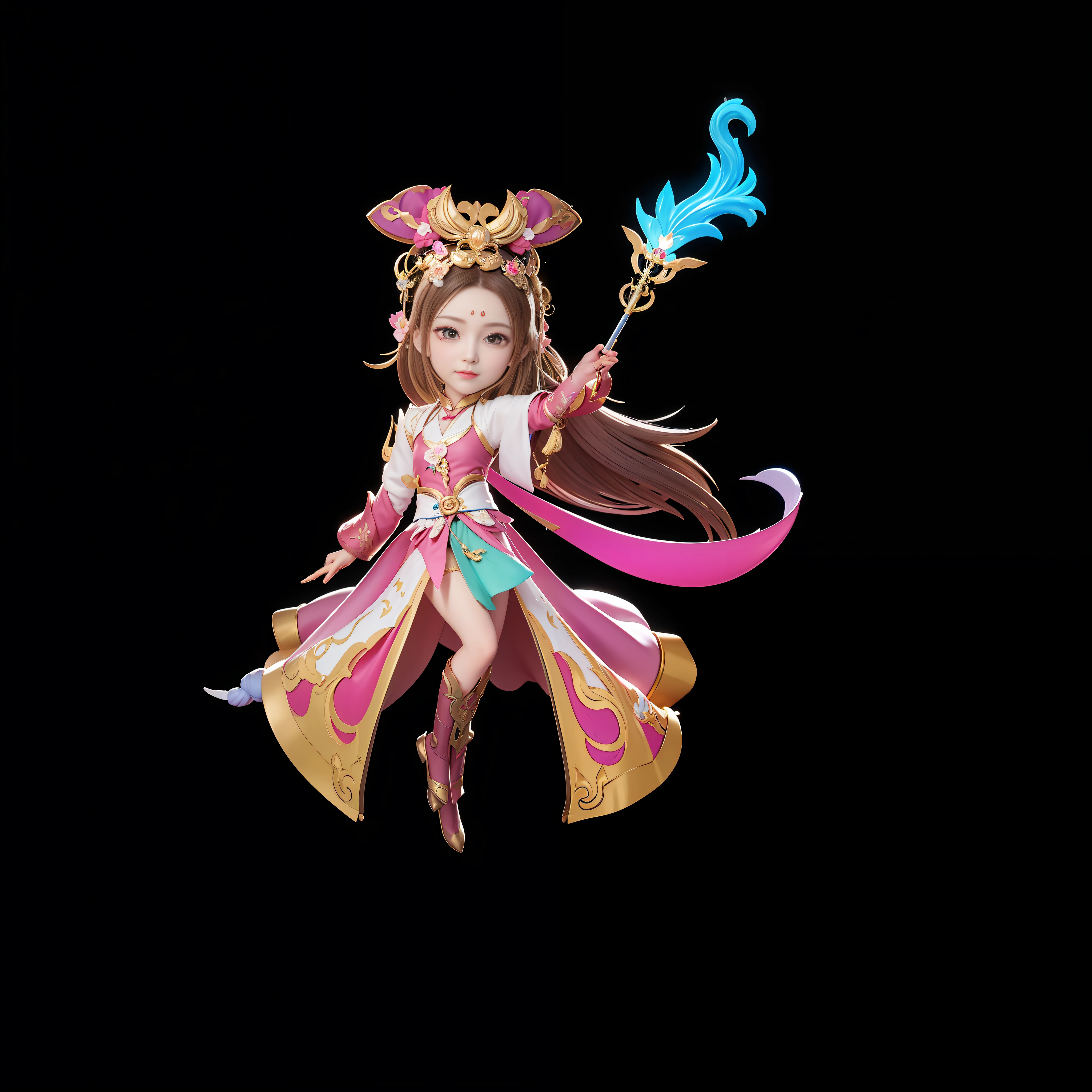 Close-up of cartoon characters holding wands, melon face, epic mage girl character, inspired by Lan Ying, Yunling, Nezha, inspired by Park Hua, Xian Xia Hero, inspired by Ju Lian, Sha Xi, 3D rendering official painting, full body fairy man, Kurose Jinyao, rendering a cute 3D anime girl, Bian Lian