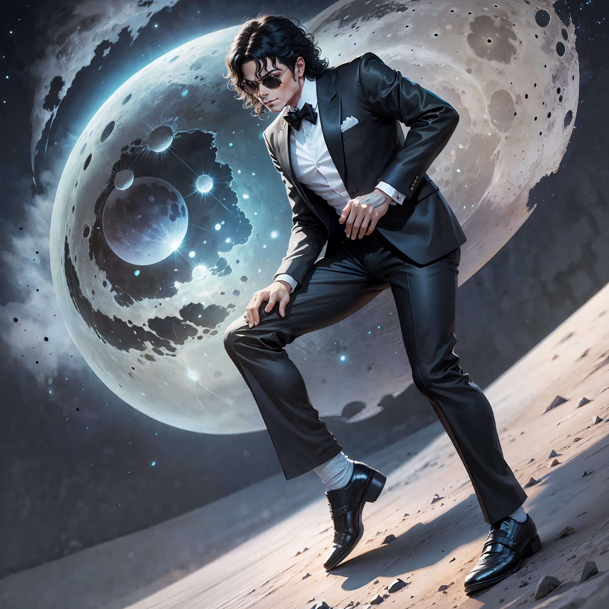 Michael Jackson in black suit, moonwalk on the moon --auto --s2