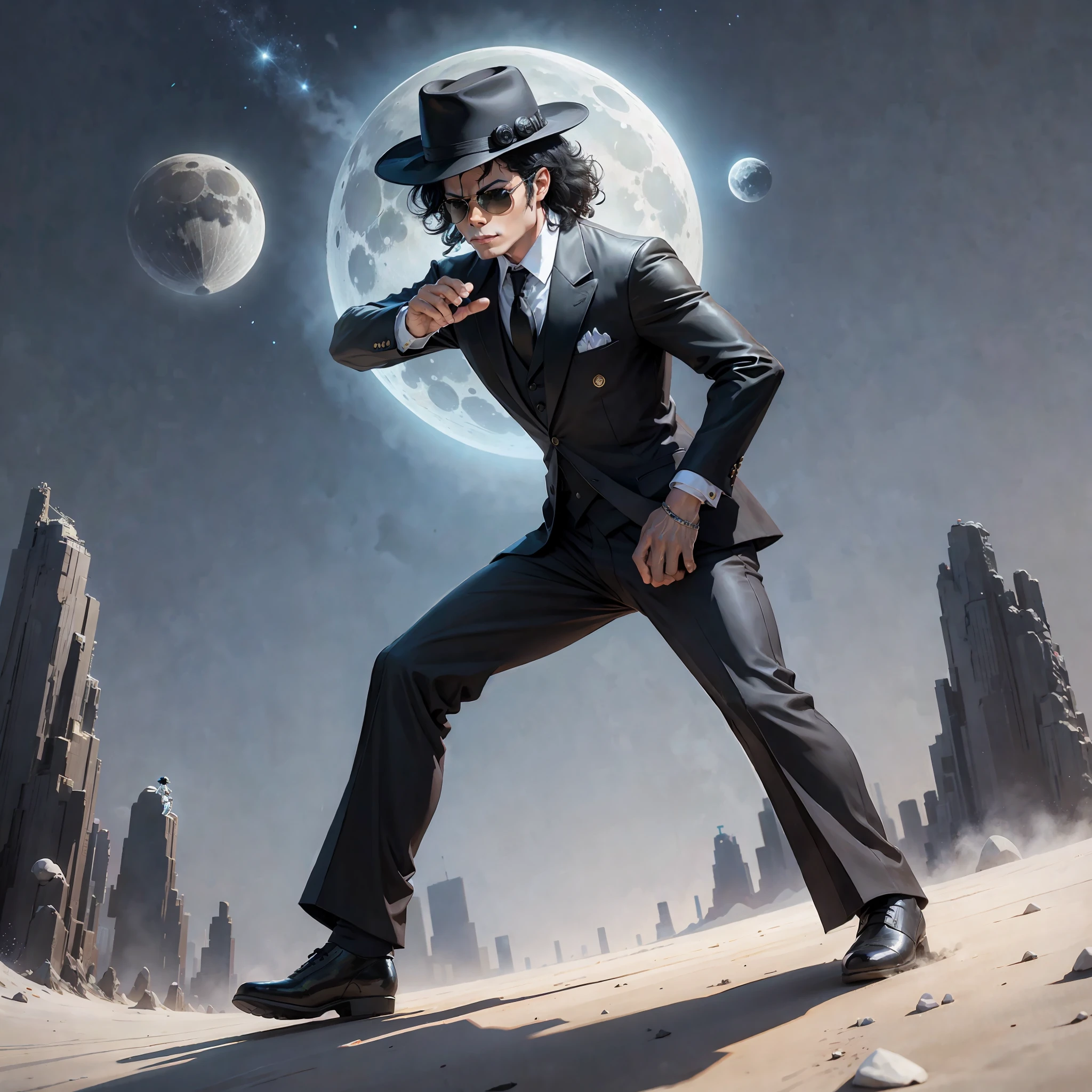 Michael Jackson in black suit, moonwalk on the moon --auto --s2