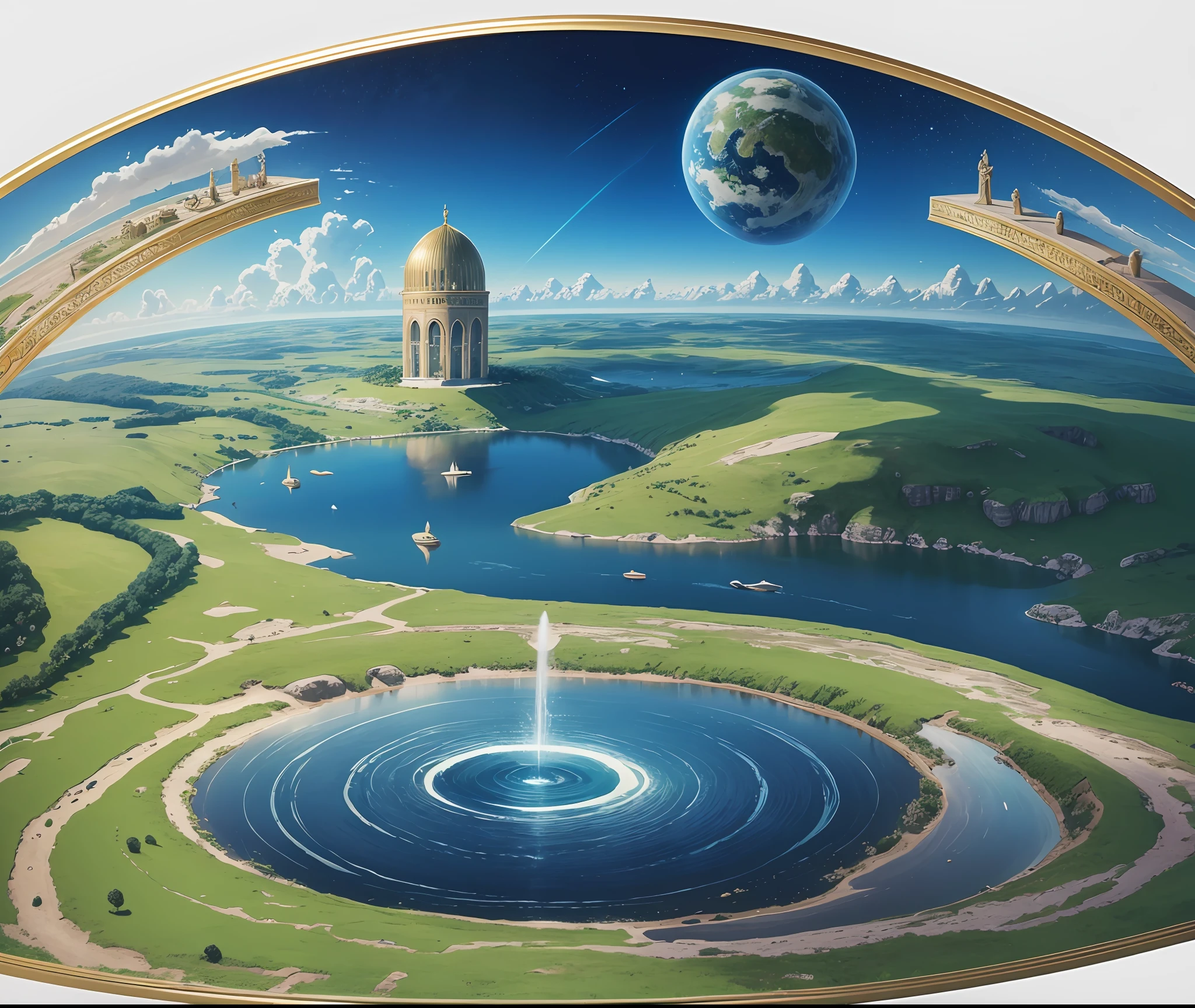 Creation illustration described in Genesis 1:1-2, Heaven as dome, Sky as waters from above, mythology of the Fertile Crescent --auto --s2