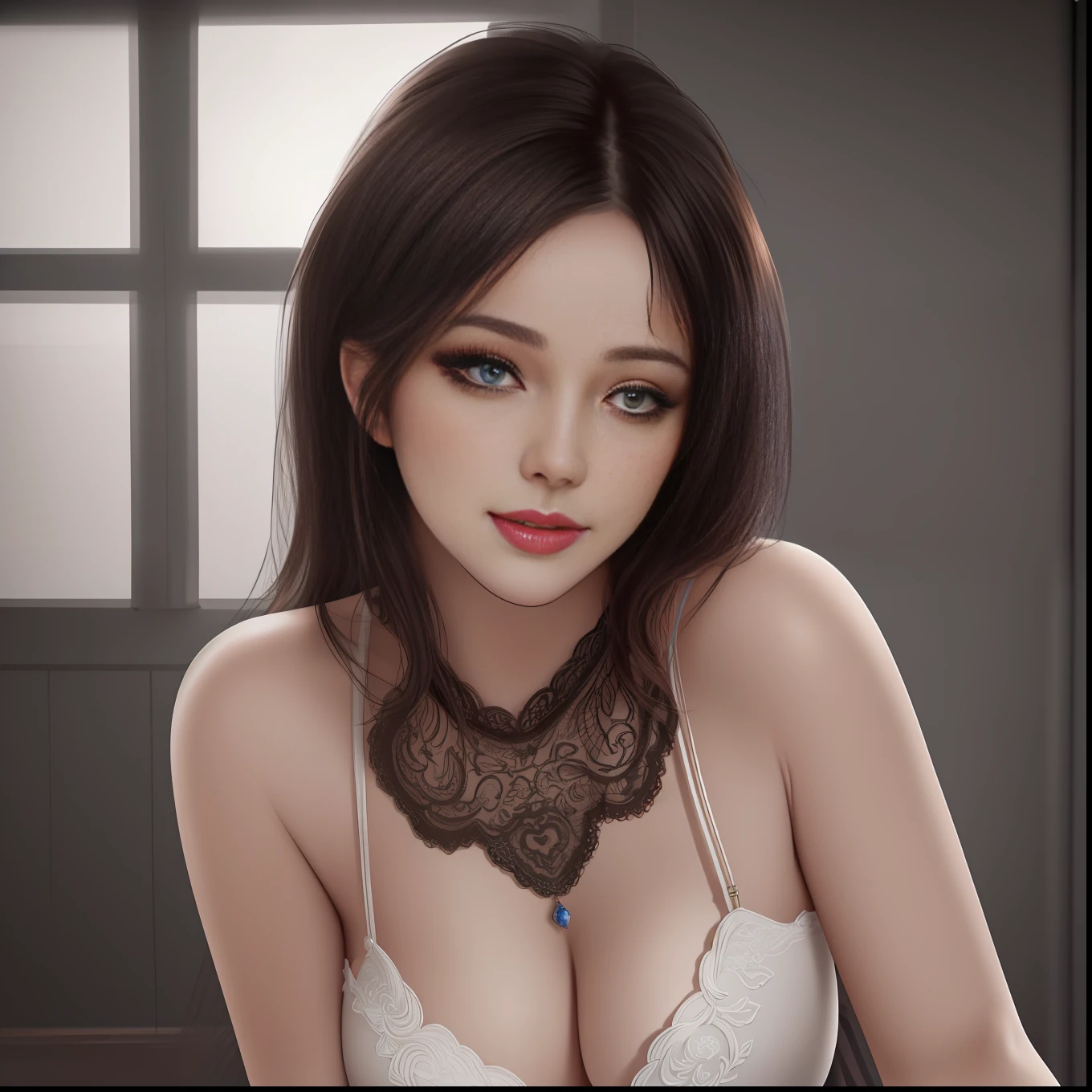 detailed woman face, realistic eyes,sexy smile, coy,, sexily biting lower lip, amazing fine detail, lifelike texture, unreal engine, highres, (extreme detail:1.2) (photorealistic:1.4) (ultra high resolution:1.6)