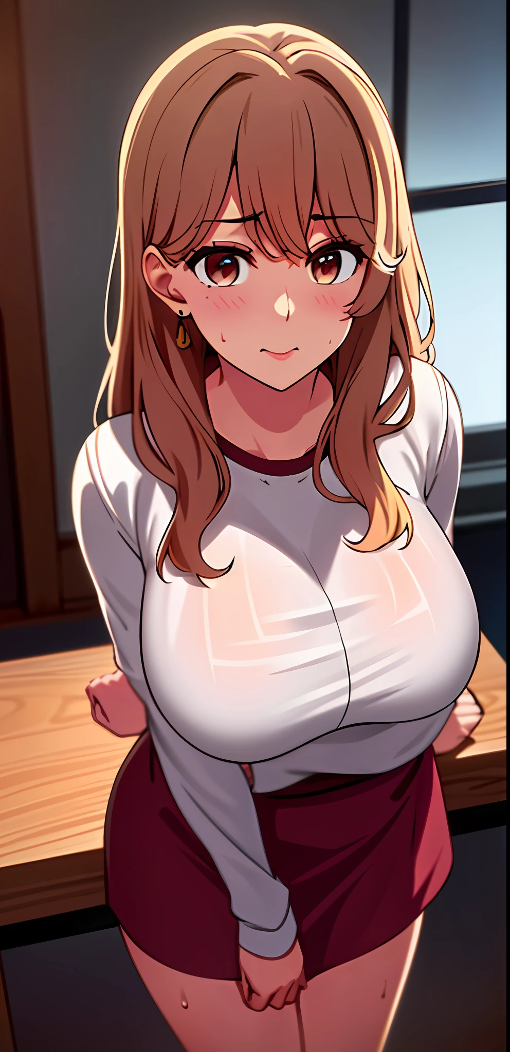 (Best quality, 4k, Masterpiece :1.3), beautiful woman, hyper realistic, 1girl, (droopy breasts, attractive body :1.2), sit-ups :1.1, : 1.1, (wet rainy, wet by rain, wet body :1.2), ultra-detailed face, detailed lips, detailed eyes, muscular turned leg, hooped earrings, huge breast, embarassed blushing zlzzlz, standing pose,best quality, masterpiece, illustration, an extremely delicate and beautiful, extremely detailed ,CG ,unity ,8k wallpaper, Amazing, finely detail, masterpiece,best quality,official art, extremely detailed CG unity 8k wallpaper, absurdres, incredibly absurdres, huge filesize, ultra-detailed, highres, extremely detailed, beautiful detailed girl,((detailed face,perfect face)), (extremely detailed eyes),((looking at viewer)),(real person,photograph),cute,1girl, long hair makeup,( shinny contact lens), ,(haunting smile),(moist lips),huge breasts,narrow waist,(slim),(white_skin),blush, shy,outdoor, bright light, overexposed, simple clean blurred background, waist up, bust up, upper body:1.3, half body:1.4, in a pub, coffee table, wine, wine bottles, snacks, carpet, floor mat, indoor plants, music player, gramophone, jukebox, plants, chairs, bar stools, paintings, barista outfit, uniform, barista uniform, tie, suit, upper body:1.7, fullbody_photoshoot:0.7, solo girl turns her head to the side, staring at camera,masterpiece, best quality, ultra highres, 8k, RAW photo, (soft focus:1.4),photo realistic,realcumAI ,film grain, (lens distortion:0.7), (chromatic aberration:0.7), intricate,cinematic lighting,cinematic,depth of field, perfect, hyper-detailed, ultra realistic, intricate details, tonemapping,hyper detailed, a character portrait by senior character artist, trending on Artstation,(moody lighting:1.5), (detailed face:1.2), (kawaii:1.2), beautiful face, (((skin imperfections))), purple smart Shorts, red fashionable Handbag, pureerosface_v1:0.01,
