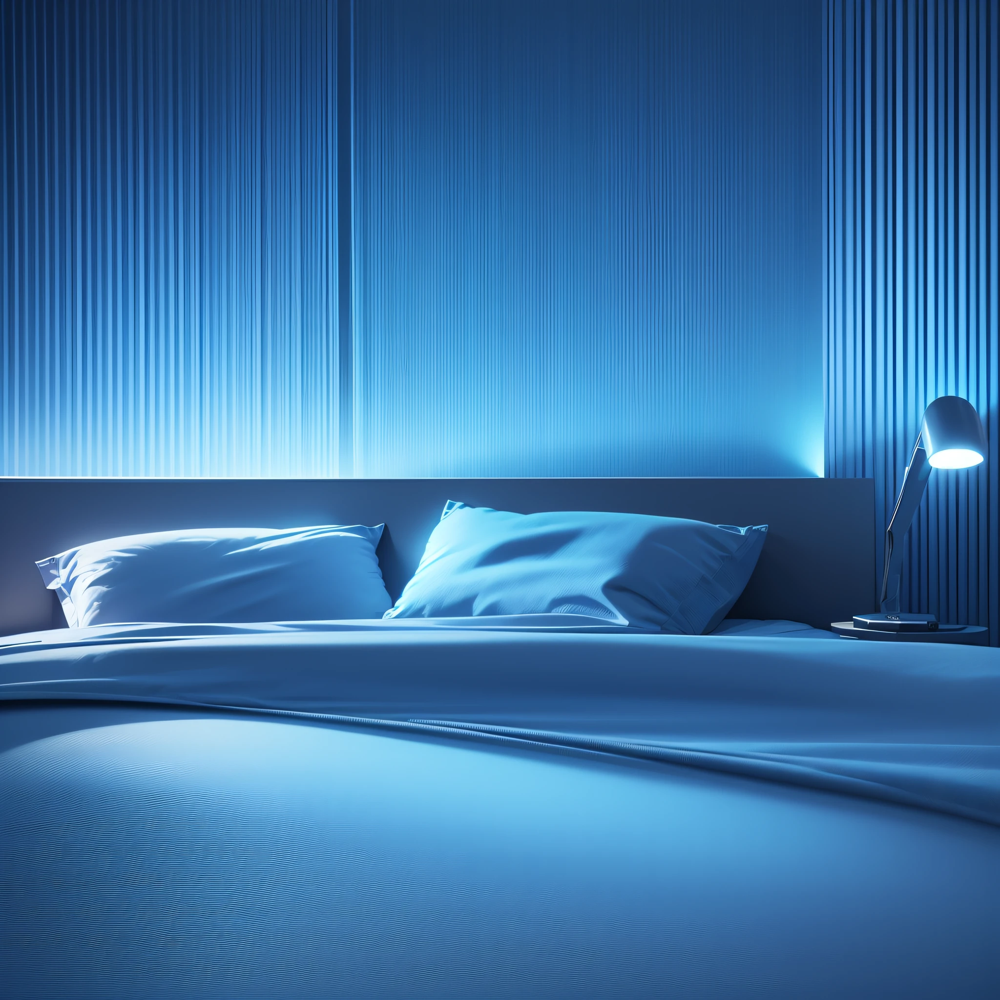 design for PowerPoint background, technology, comfort, hotel, beautiful environments, technological environment, neon blue, one bed, nice lighting, widescreen format --auto --s2