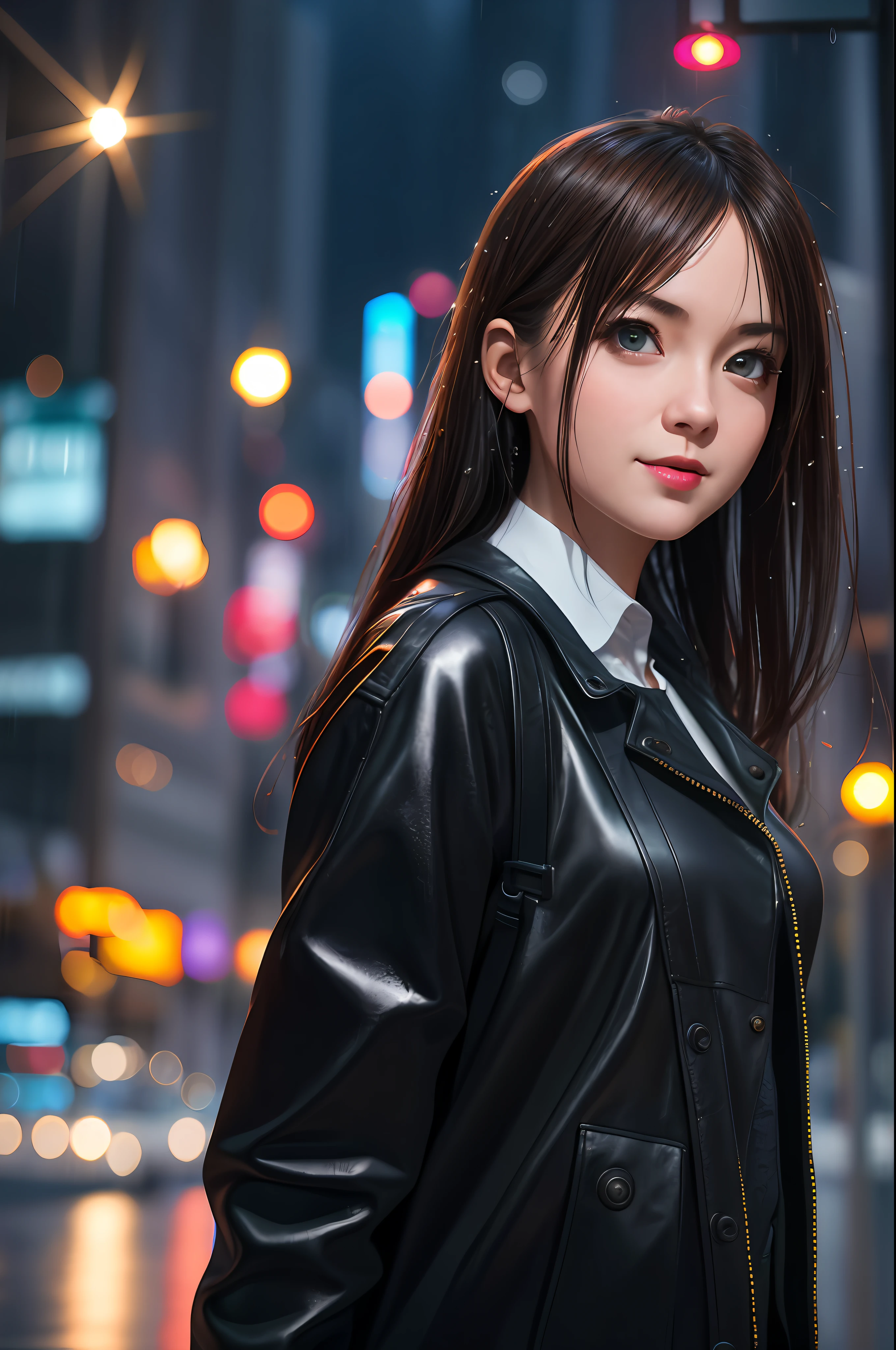 mix4,(8k, RAW photo, best quality, master:1.2), (realistic, photo-realistic:1.37),1girl,cute,cityscape,night,rain,wet,professional lighting,photon mapping,radiosity,physically-based rendering ,