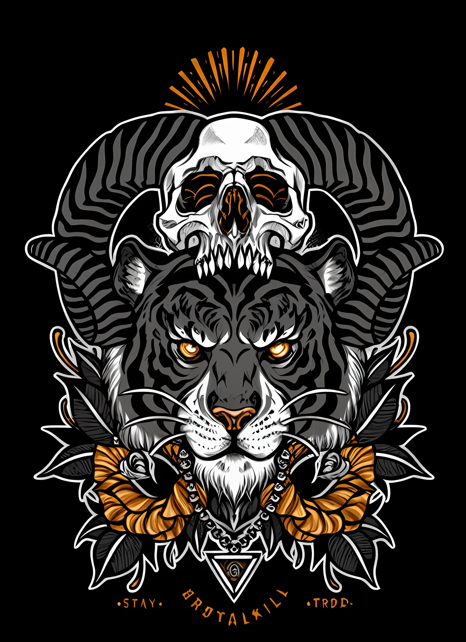 a tiger with a skull and a dagger on its head, style of hydro74, highly detailed vector art, detailed vectorart, highly detailed dark art, dark but detailed digital art, striking detailed artstyle, heavy metal tshirt design, dark art style, tiger_beast, sacred tiger, scary detailed art in color, colored illustration for tattoo