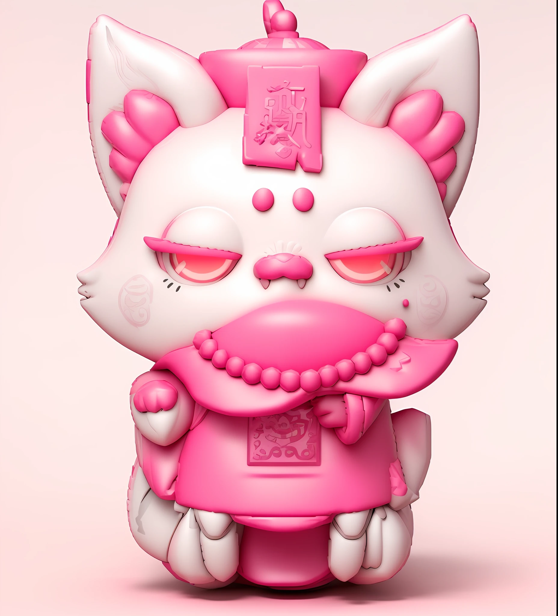 Close-up of fox statue, cute, macaron color scheme, 3d model of Japanese mascot, popular Japanese 3 D super detailed, Chinese zombie, wearing Qing dynasty costume, wearing a Qing dynasty hat, Katsutaro Otomo highly detailed, vinyl toy figurines, Nekomimi, detailed image, Nendoroid 3 D, 3 D smallest pet shop cat, blender, pastel color scheme