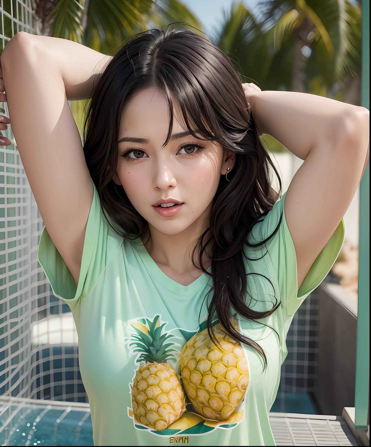pineapple wet throw T-shirt sexy bitch milf, photo realistic, 4k --auto --s2