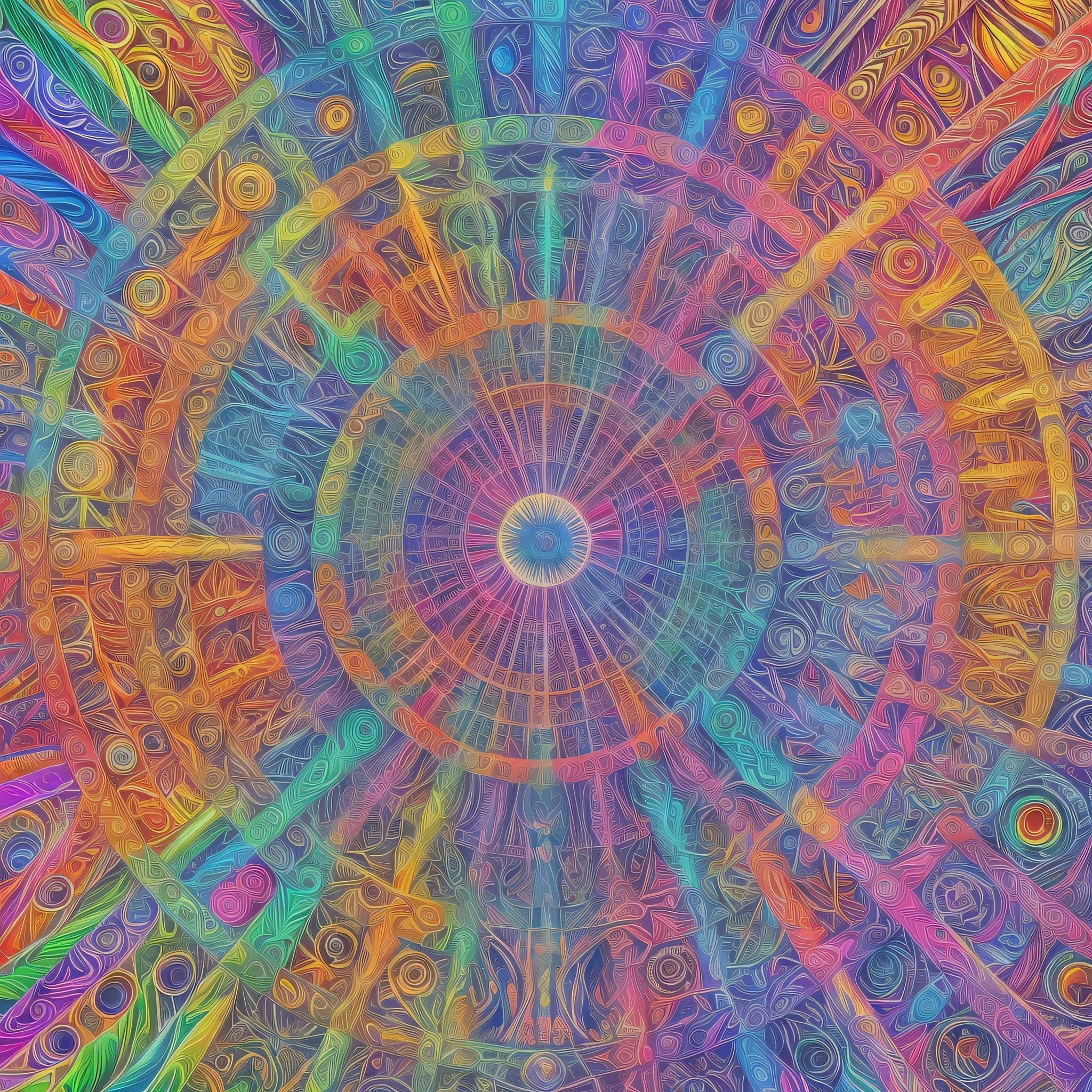 create many works similar to those of Alex Grey, with more vibrant colors --auto --s2