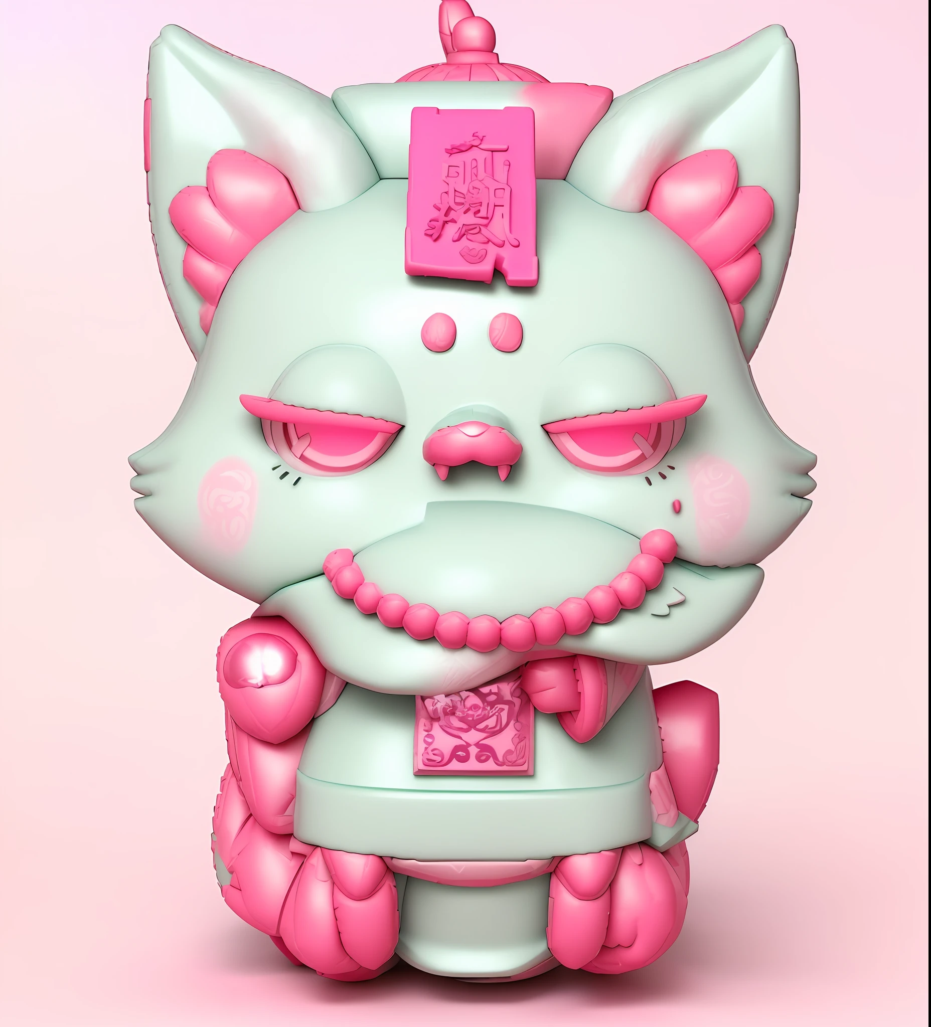 Close-up of fox statue, cute, macaron color scheme, 3d model of Japanese mascot, popular Japanese 3 D super detailed, Chinese zombie, wearing Qing dynasty costume, wearing a Qing dynasty hat, Katsutaro Otomo highly detailed, vinyl toy figurines, Nekomimi, detailed image, Nendoroid 3 D, 3 D smallest pet shop cat, blender, pastel color scheme