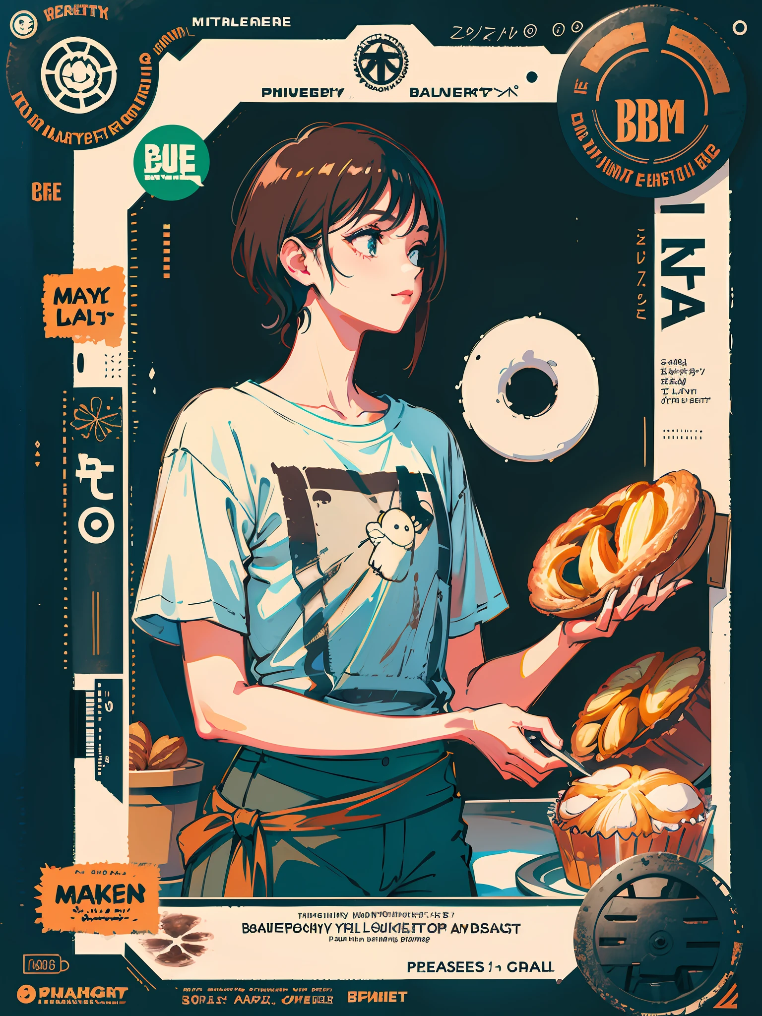 bakery, breads, croissant, muffin. Branding, vintage design, design for t shirt, t shirt design, shirt