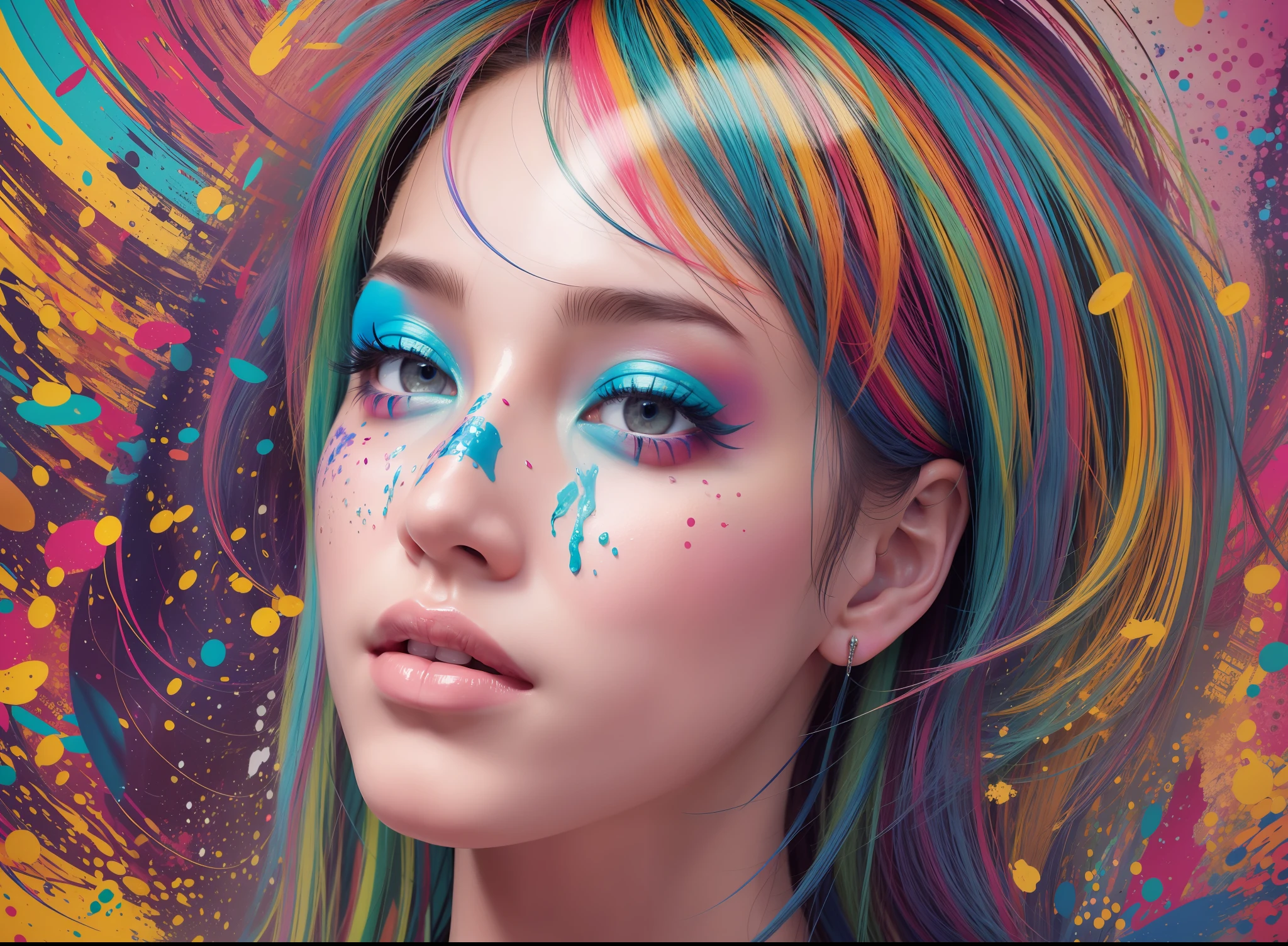 one head full very detailed, popping out several colorful splashes,abstract,  intricate (((solo))), no background, highest definition, 8k, photorealism, stlye portrait, masterpiece