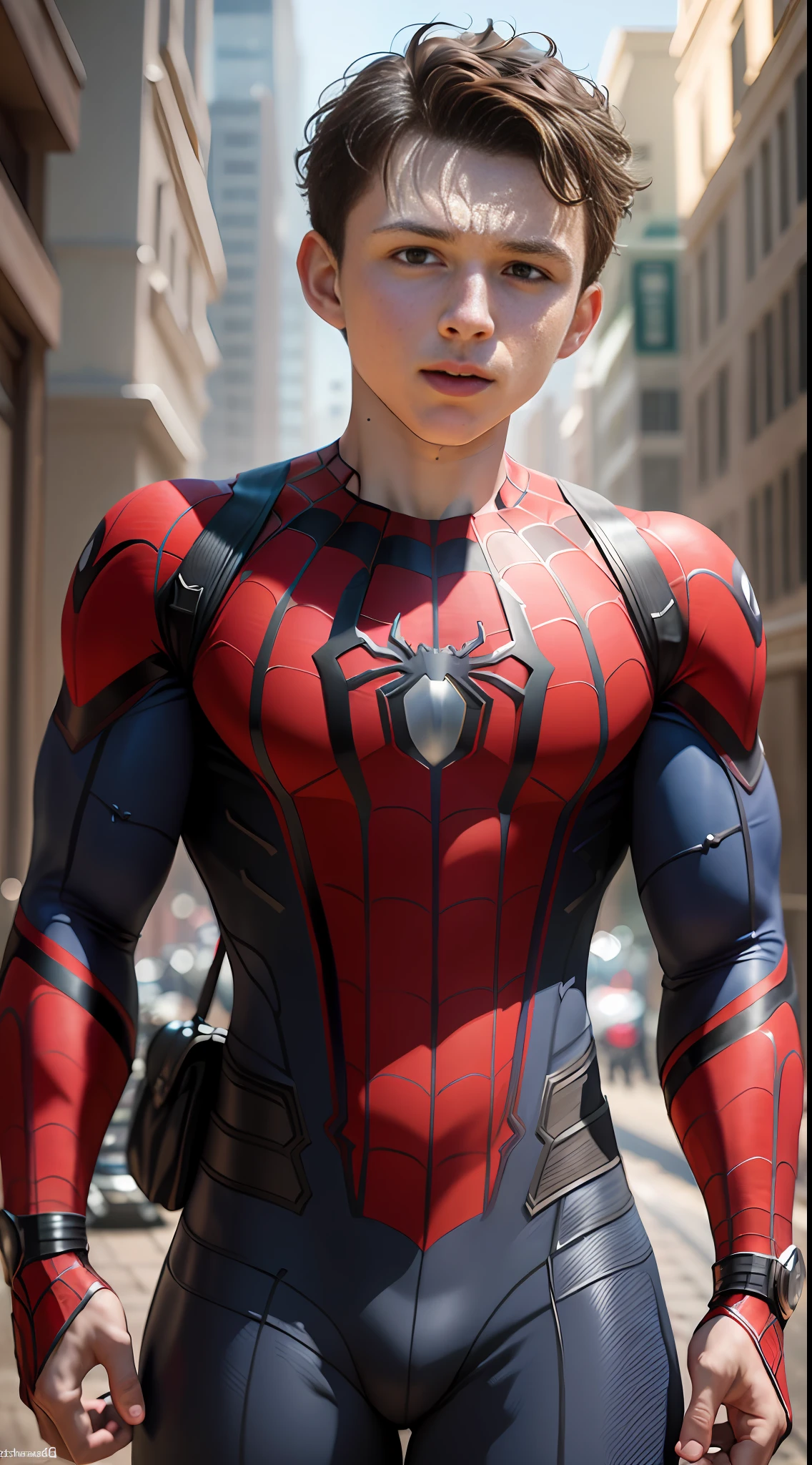 (masterpiece, best quality, ultra-detailed photo-realistic depiction, 8k), (Tom Holland) Spiderman