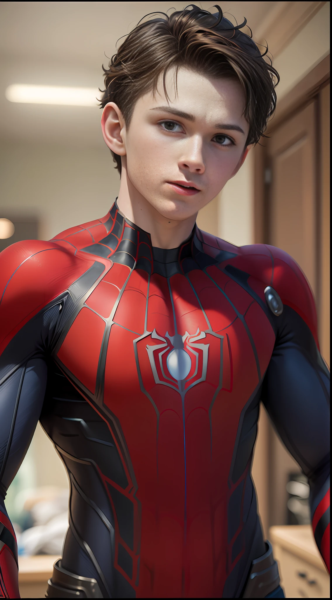 (masterpiece, best quality, ultra-detailed photo-realistic depiction, 8k), (Tom Holland) Spiderman