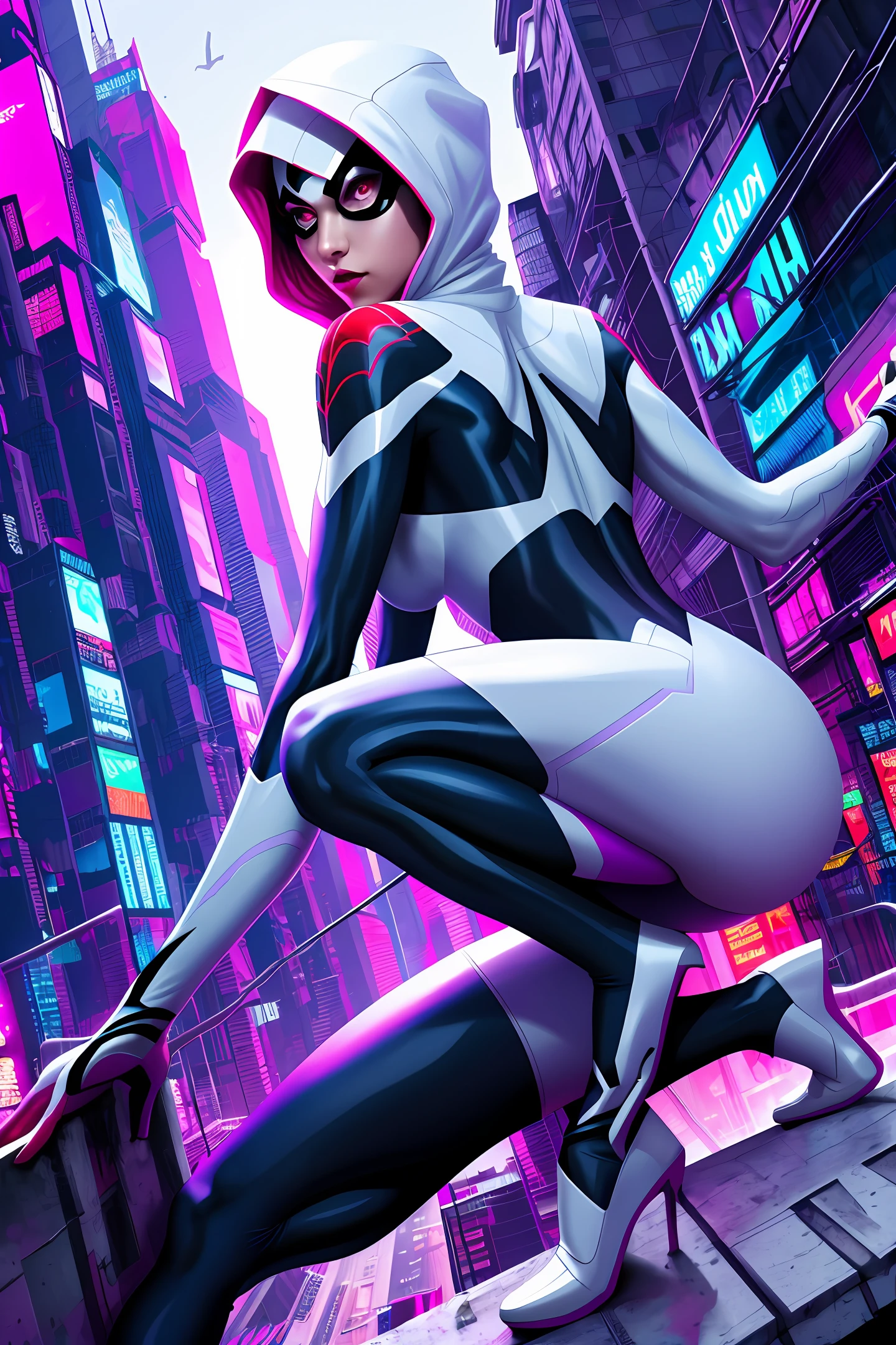 Spider Gwen, Estilo CyberPunk, 8K HDR