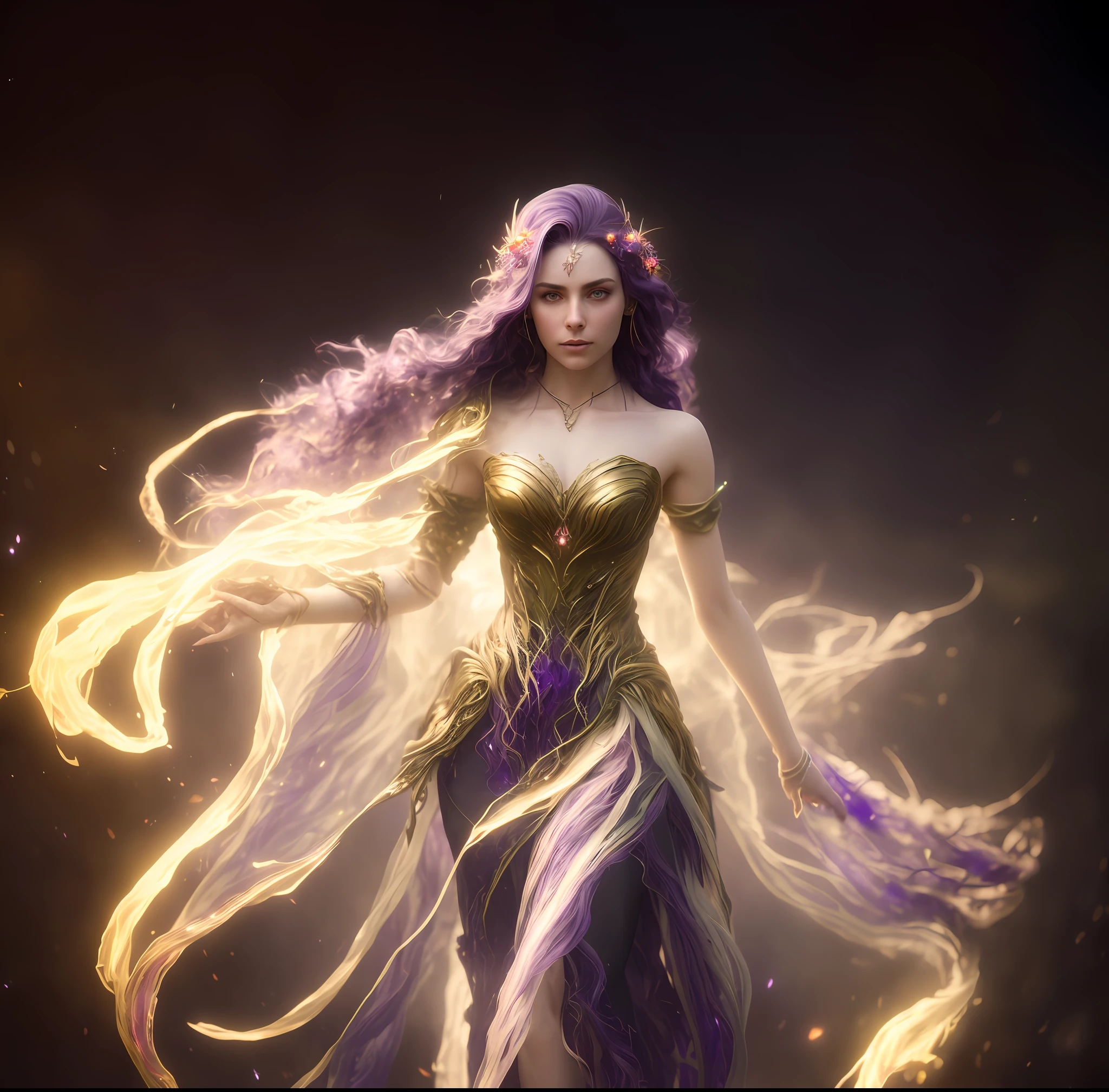 close-up head, facing camera, realistic digital painting portrait of a gothic female blood elf, (curly hair:1.1), (purple hair:1.3), magical dark and red universe, magic cloth armor with red and yellow engrave in intricate details, (abstract background:1.2), (light particle:1.1), (very detailed skin:1.2), (game concept:1.3), (elden ring style:1.3), (arcane style:0.8), (depth of field:1.3), global illumination, art by hoang lap and fuji hoko and artgerm and greg rutkowski and viktoria gavrilenko, Nero Light, bioluminescence, translucidluminescence, art glass, real-time reflections, semi-realistic, photorealism, ultra-detail.