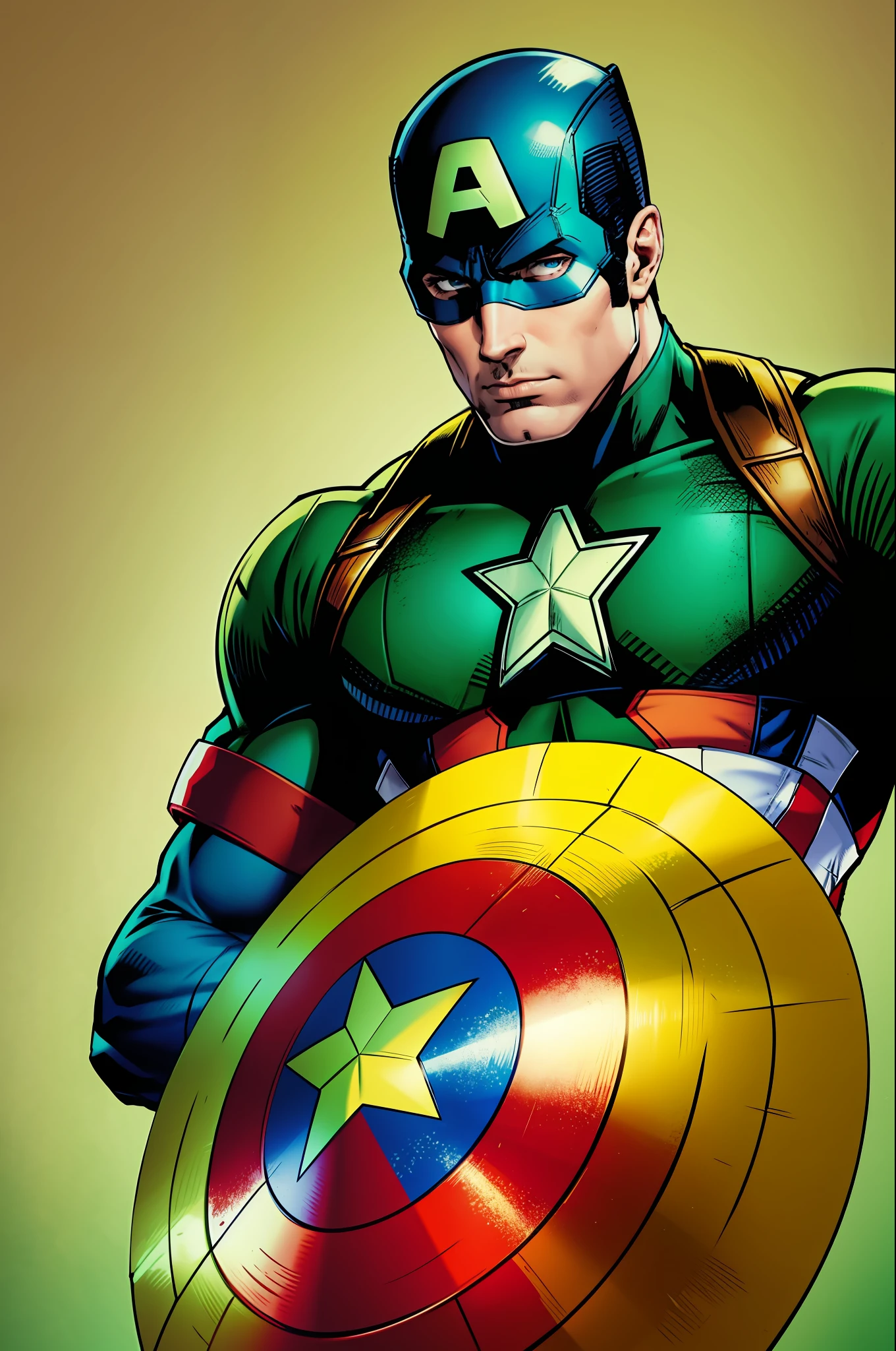 Captain America wearing a costume with the colors green and yellow --auto --s2