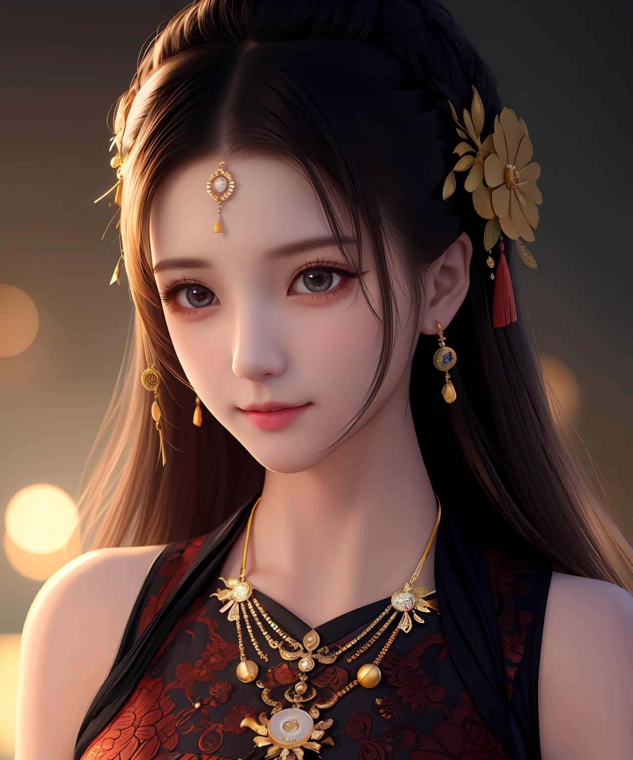 Best Quality, Masterpiece, High Resolution, 1 Girl, Long Dress, Hair Accessories, Tea Drinking, Ancient Chinese, Beautiful Face, Tang Costume, Tyndall Effect, Realism, Edge Lighting, Two-tone Lighting, (High Detail Skin: 1.2), 8k UHD, DSLR, Soft Light, High Quality, Volumetric Light, Voyeur, Photo, High Resolution, 4K, 8K, Background Bokeh