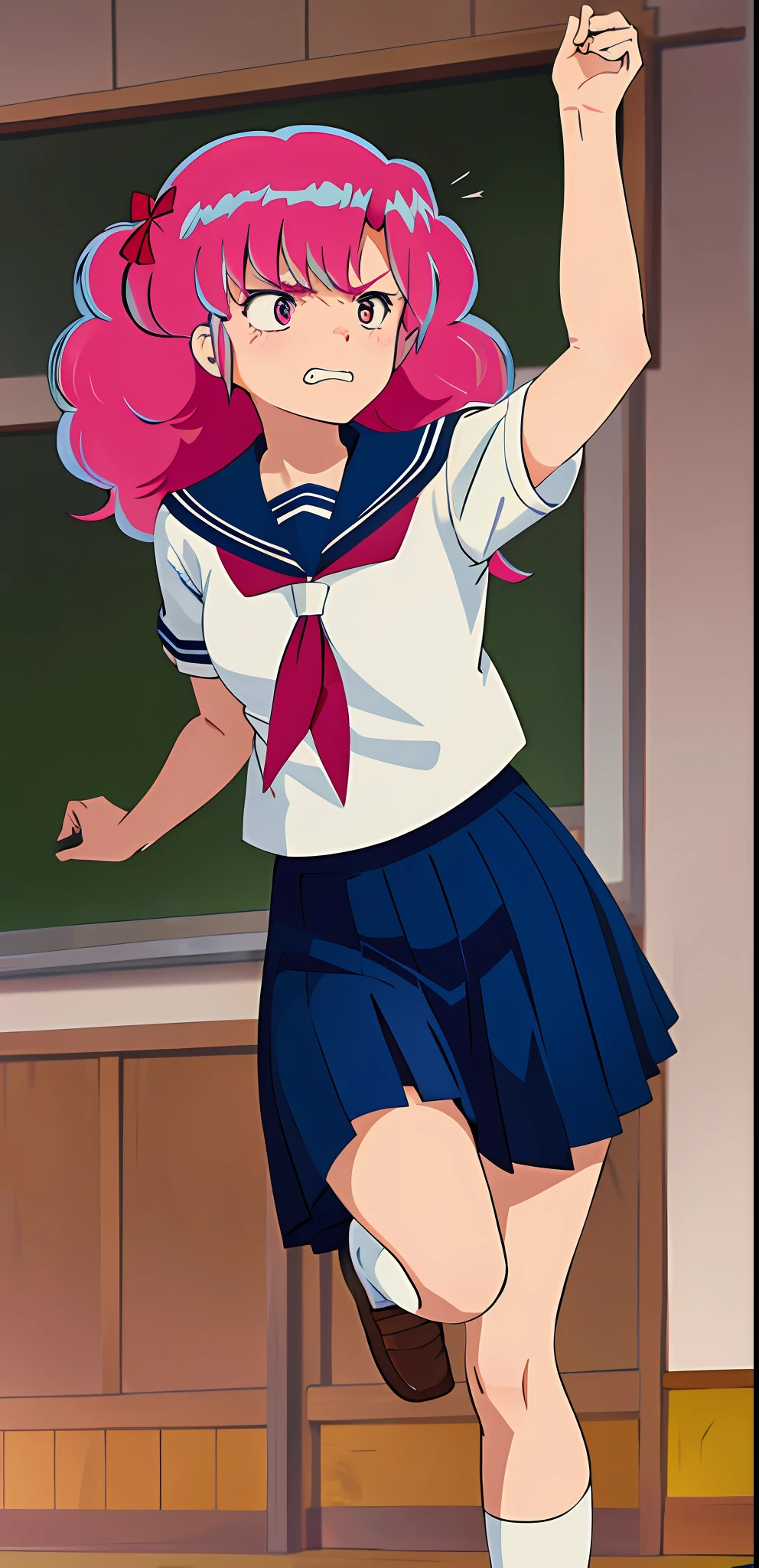 UruRan, 1girl, angry, serafuku, classroom