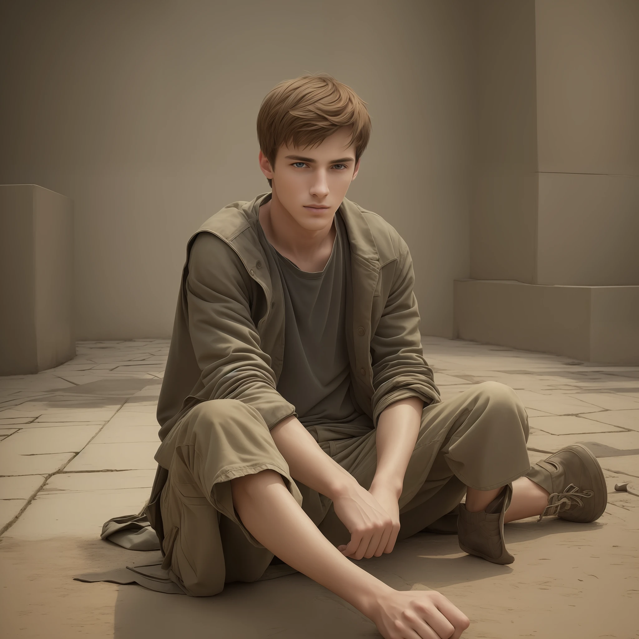 paralyzed young man sitting on the ground(masterpiece, photorealistic, raw,:1.4), (extremely complex:1.2), cinematic light, side lighting, ultra high resolution, best shadow, RAW, upper body, young, wearing clothes from biblical times --auto --s2