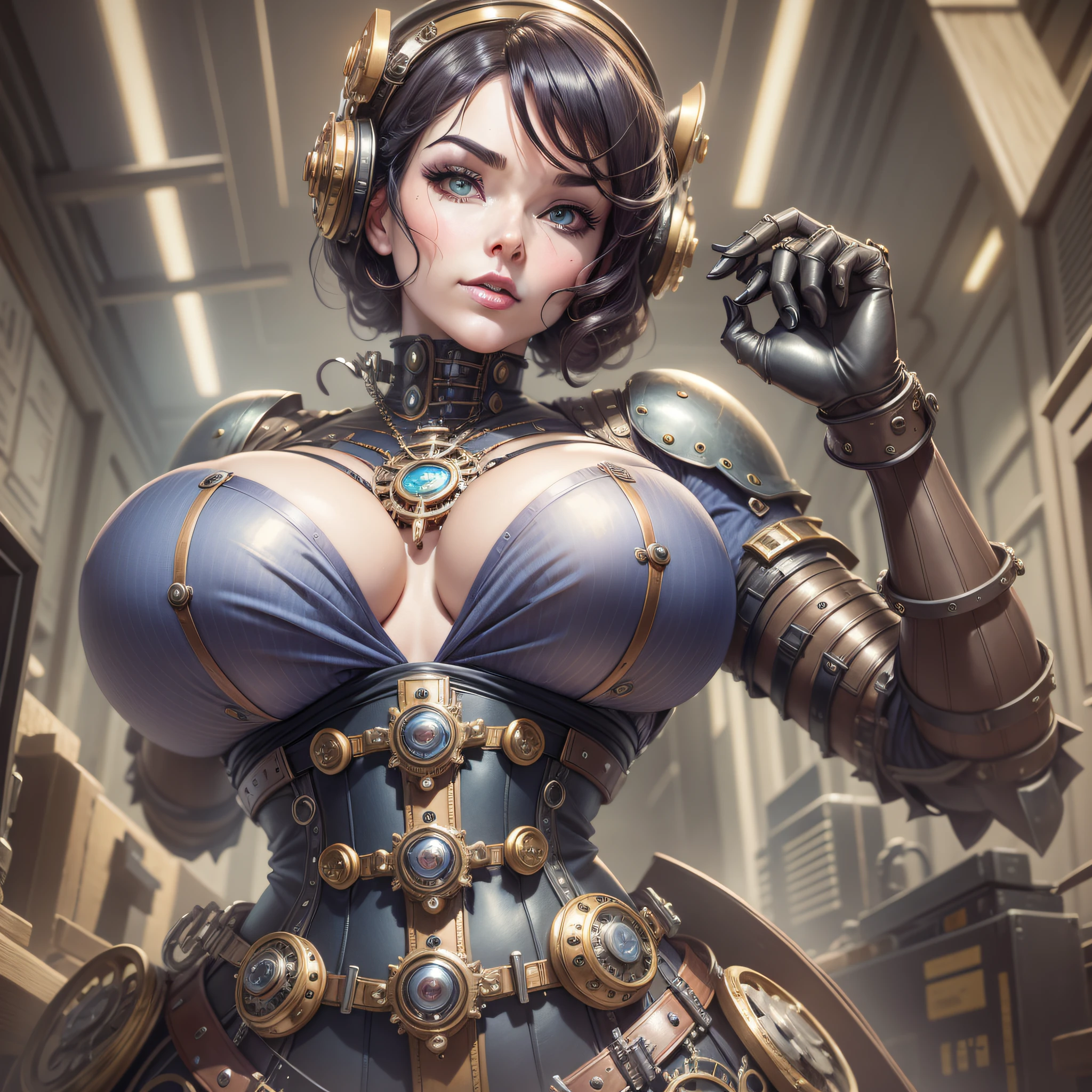 A woman in a steampunk suit posing for a photo, milf steampunk, cyborg widow, cyborg - woman, cute cyborg woman, beautiful Victorian girl, ((Bjork)), perfect Victorian widow, beautiful white cyborg woman, steampunk oppai, big round breasts, lactation, protruding boobs, advanced digital steampunk art, WLOP. fantasy, beautiful cyborg woman, perfect anime cyborg woman, steampunk beautiful woman, steampunk woman, cybersuit, cyborg woman, Victorian, carpenter hips, breasts bigger than head