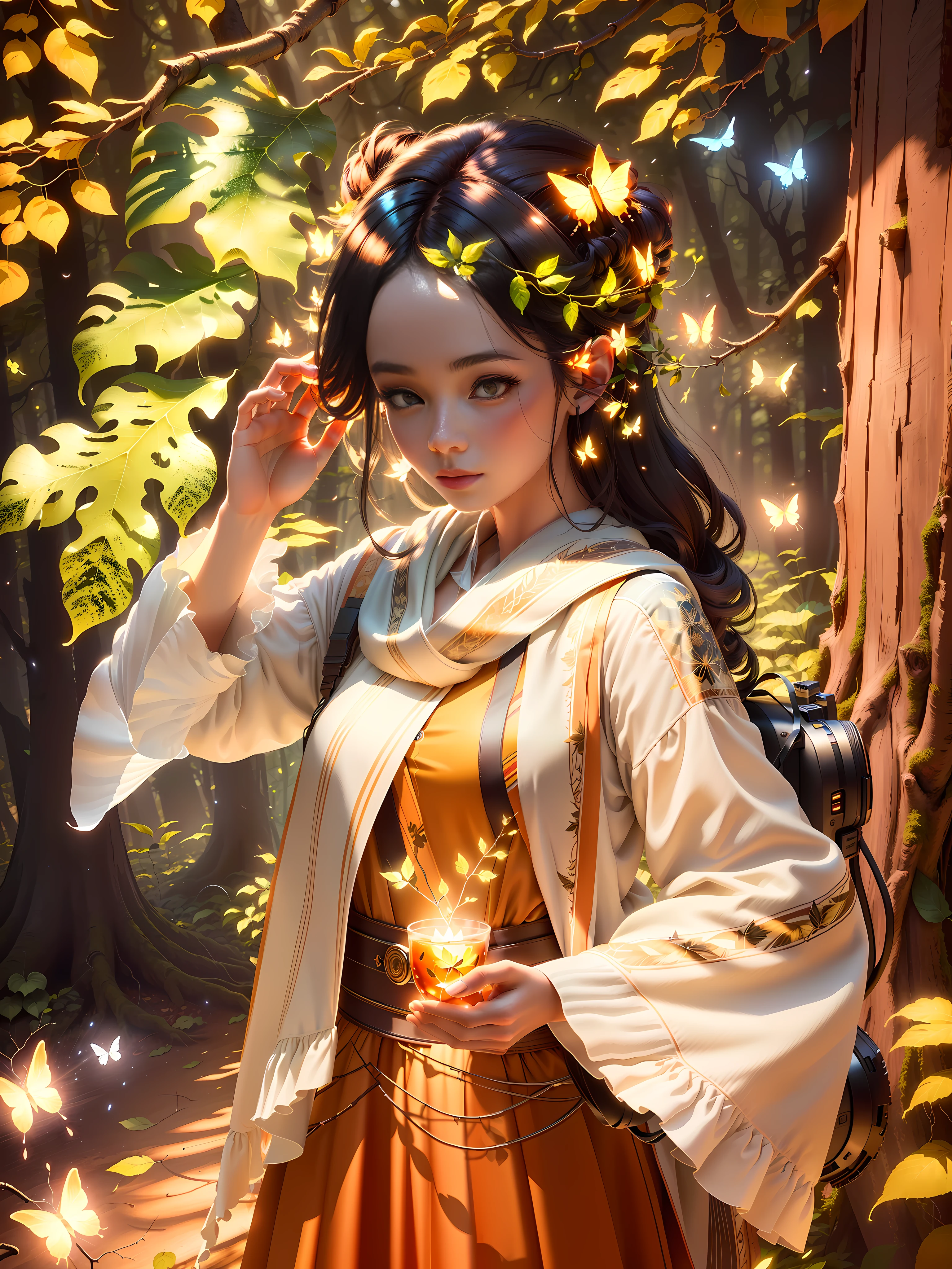 Masterpiece, best quality, (very detailed CG unity 8k wallpaper), (best quality), (best illustration), (best shadow), forest theme with natural elements. Round, surrounded by delicate leaves and branches, with firefly and glowing particle effects, (natural elements), (jungle theme), (circle), (leaves), (branches), (fireflies), butterflies, (delicate leaves), (glow), (particle effects). , isometric 3D, Octane rendering, ray tracing, super detailed