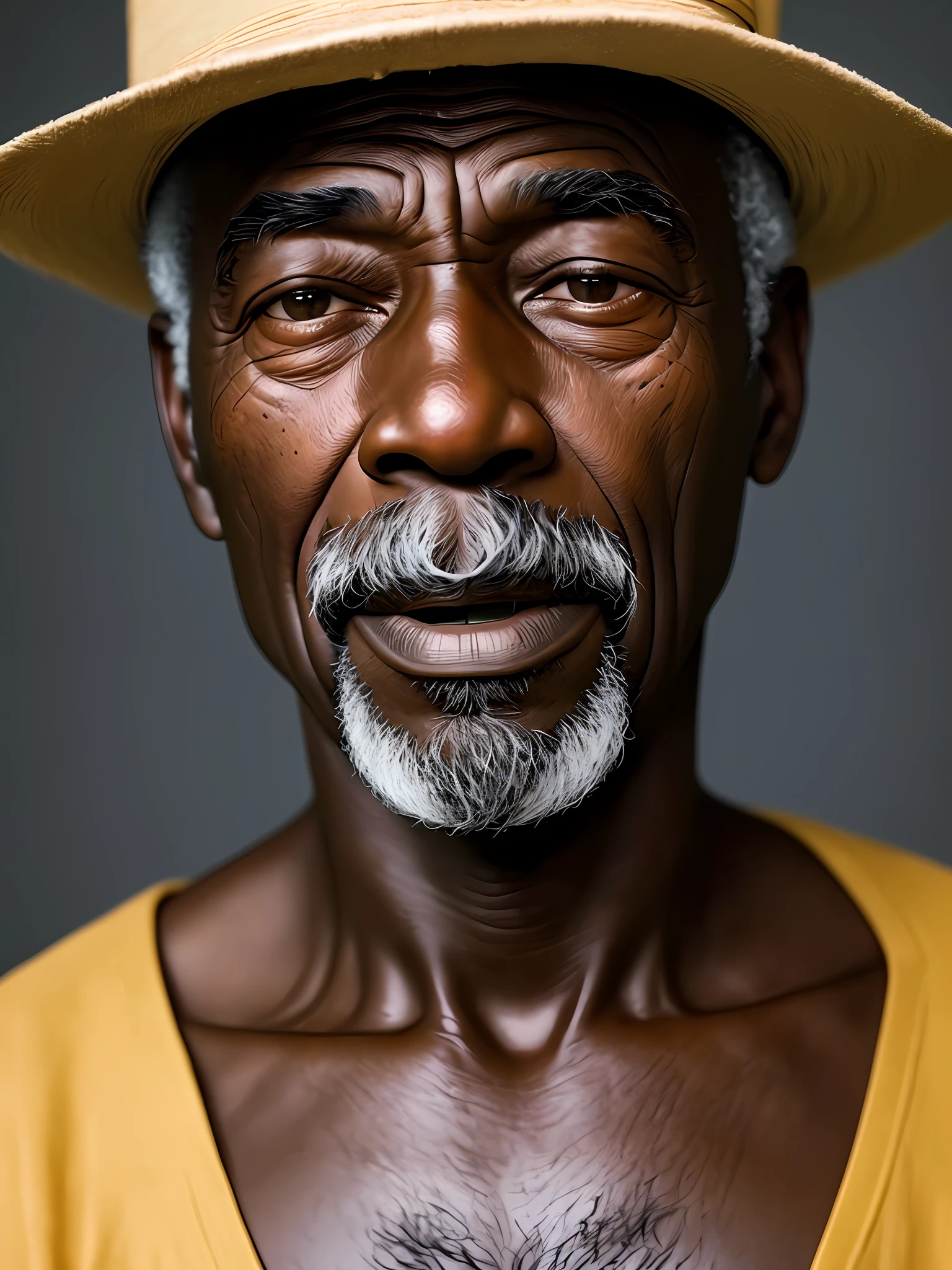 Very old black man, with very black and hyperrealistic skin tone, by the super real as human skin and with camera quality
kodak super advanced