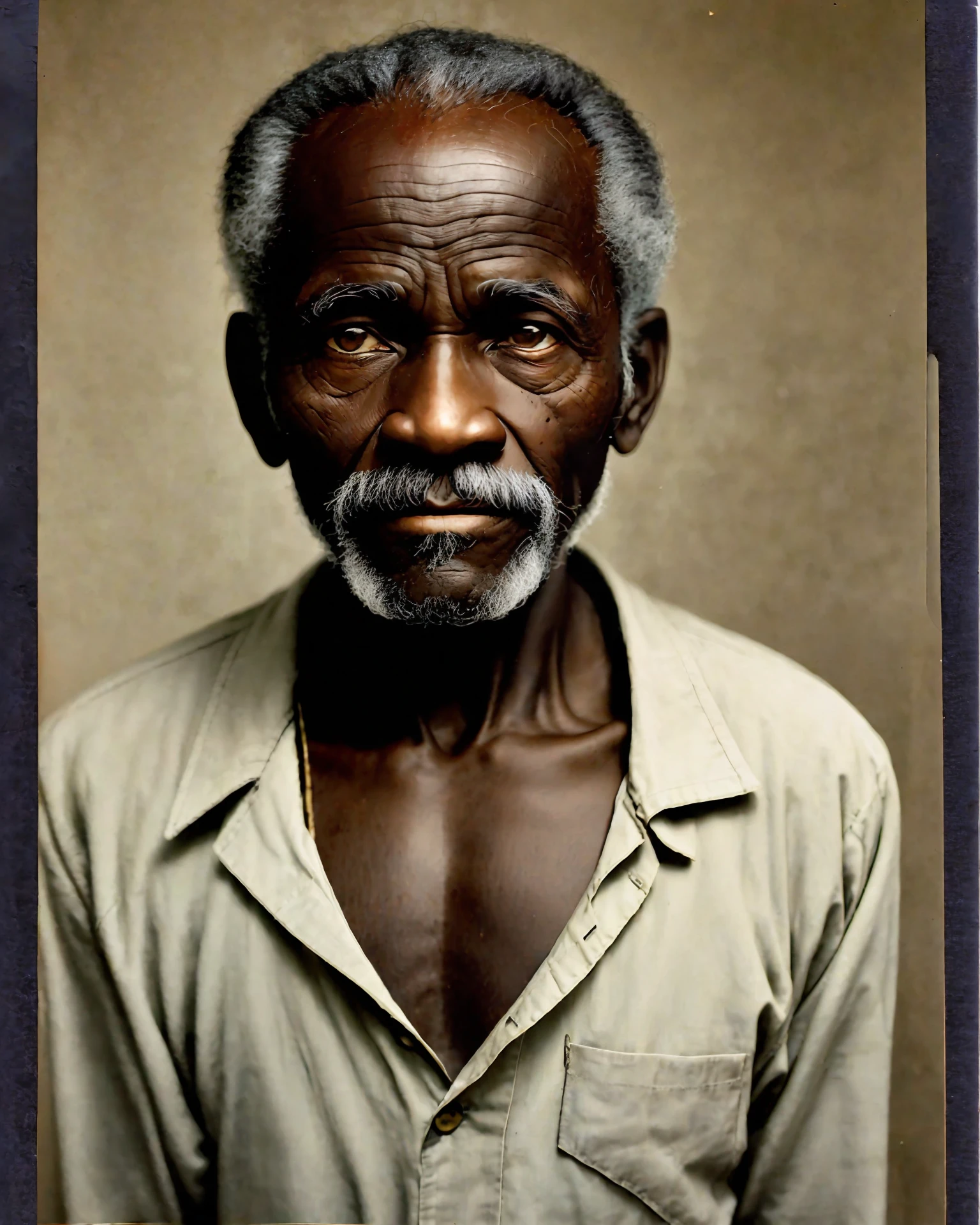 Very old black man, frontal image with hyperealist skin tone as if it were a camera quality photo
kodak super advanced