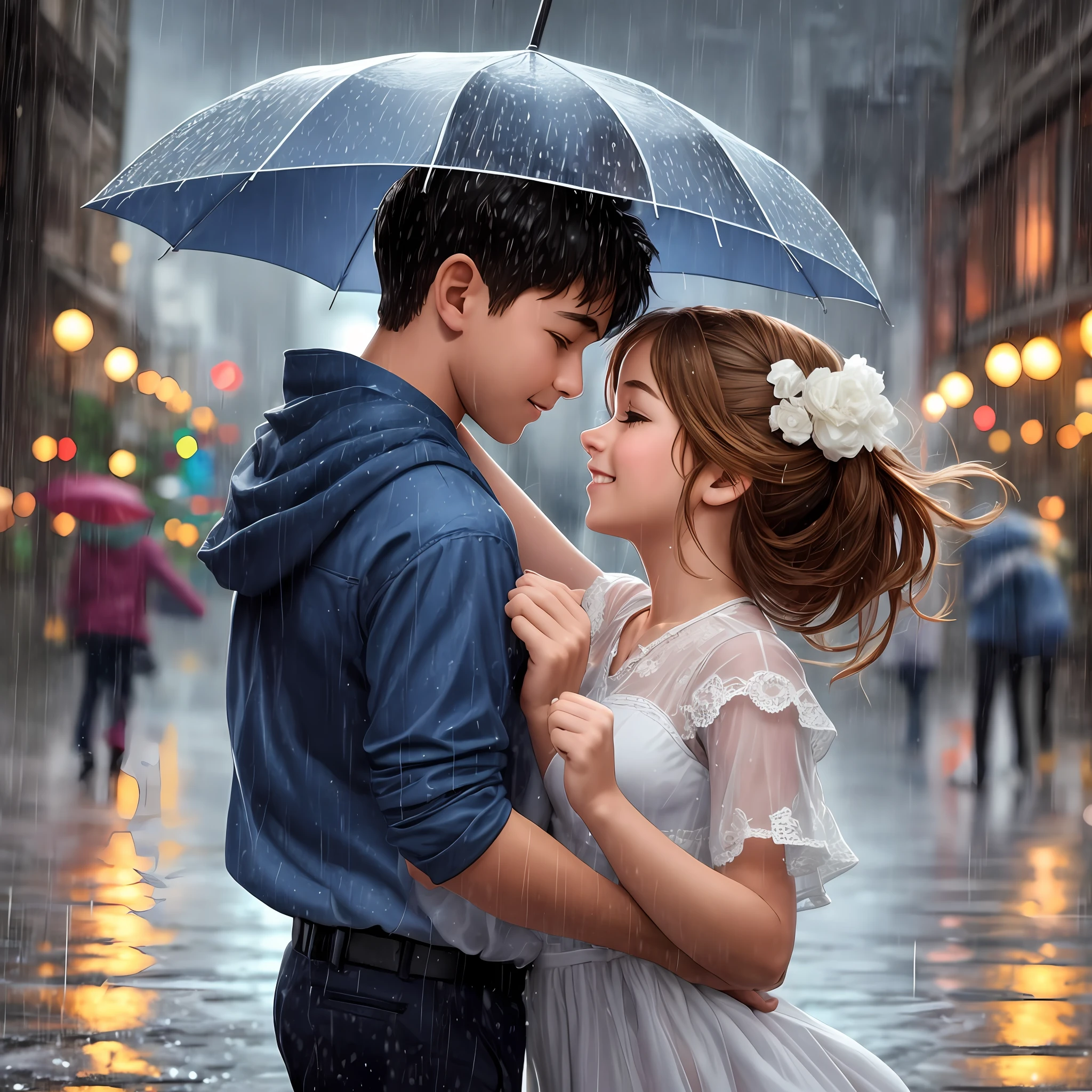 a boy and a girl dancing in the rain --auto --s2