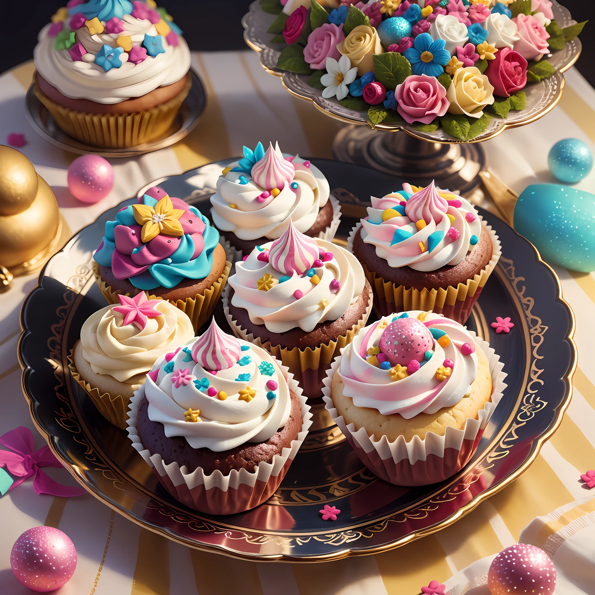 Close-up image of a delicious decorated cupcake: A detailed and appetizing image of a cupcake with colorful frosting and decorative ornaments can convey the idea of irresistible sweets and pique the interest of readers.