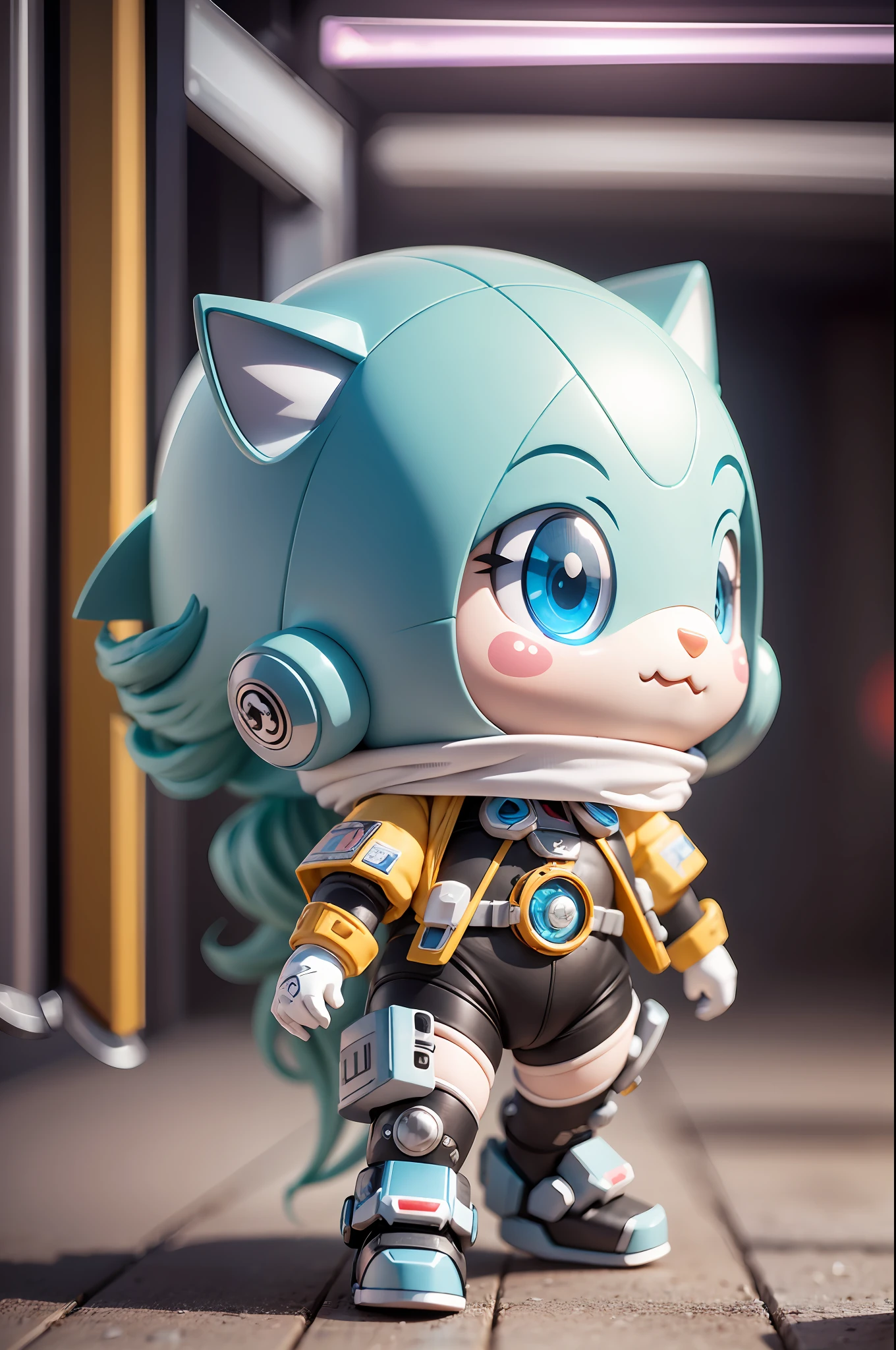 A super cool mechanical calf, cute cartoon calf, cute, playful, naughty, solid model blind box, 3D mech, laughing, smiley, smirk, fang, white metal mecha material, bubble mart style, pixar style, clay material, exquisite facial features, rich expressions, blind box style, looking at the audience, full body shot, edge light, fine light, cyberpunk, IPby pop mart, octane rendering, blender, super quality, ultra hd, 8K --AR 3:4,--niji5, expressive UHD, retina, masterpiece, ccurate, anatomically correct, textured skin, super detail, high details, high quality, award winning, best quality, highres, 8k, 16k, 8k