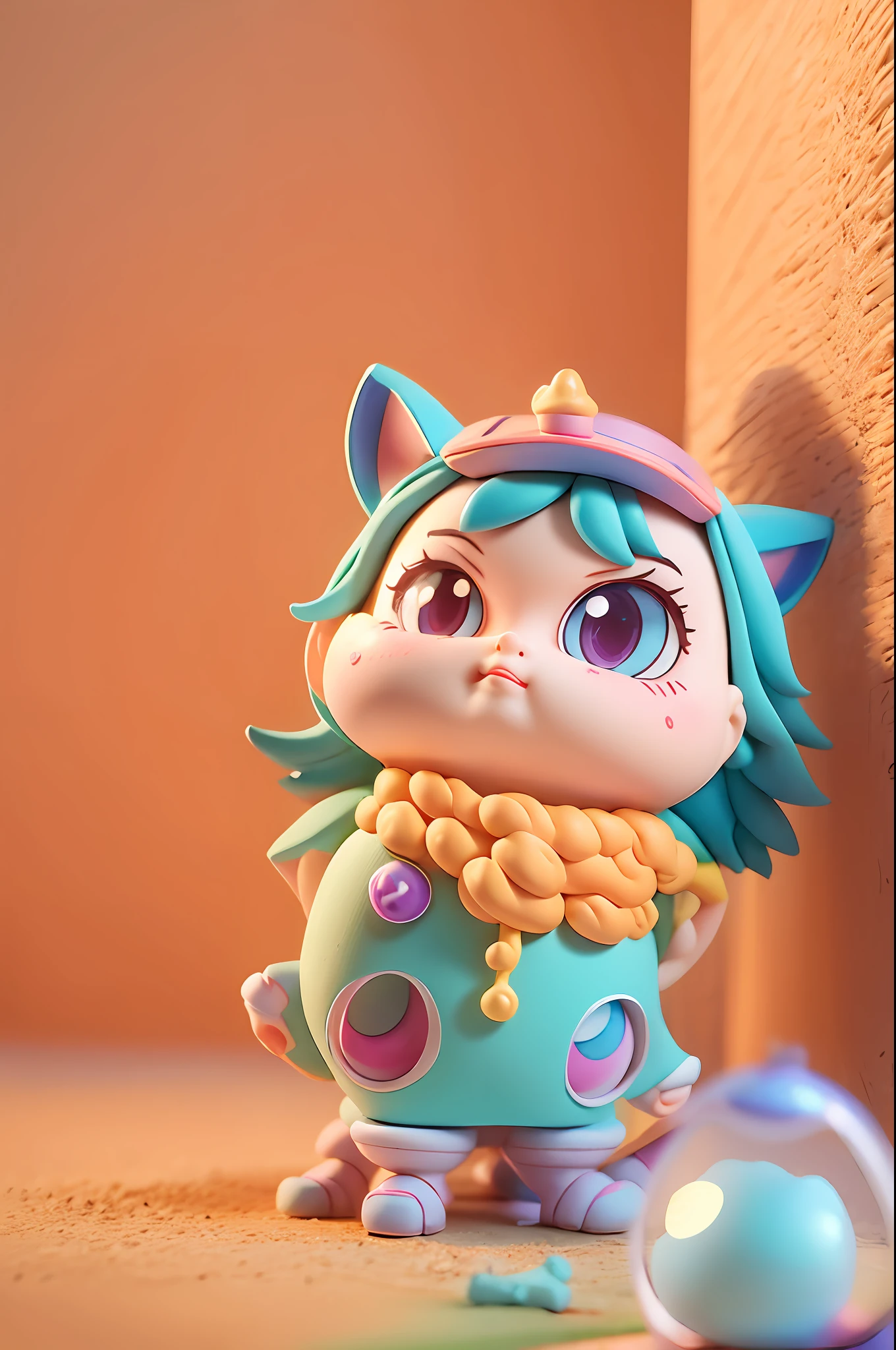 LOL hero Kasha, bubble mart style, Pixar style, clay material