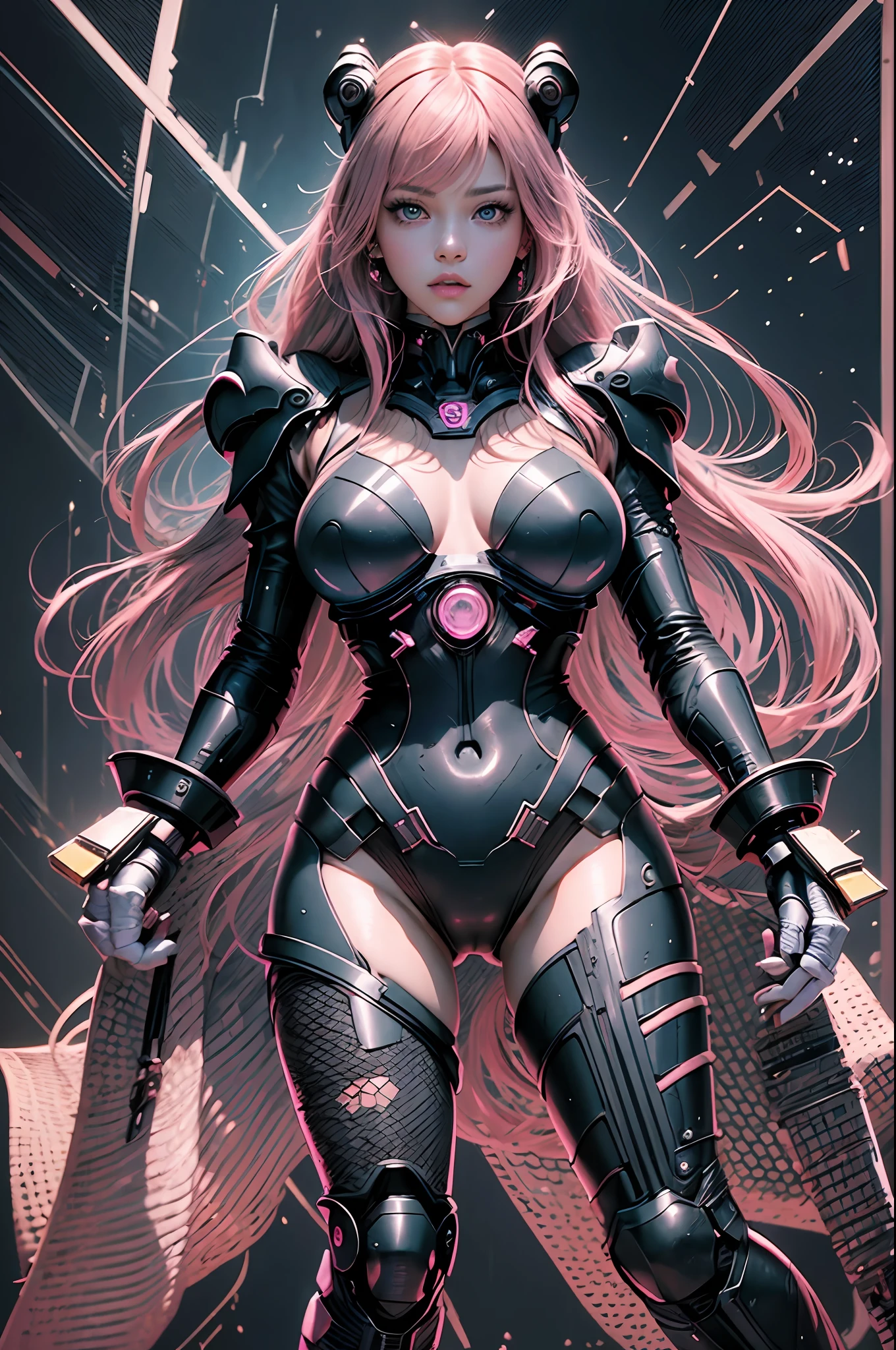 (masterpiece), (full body, full entire body), realistic, (portrait of Rosé Blackpink), voluptuous body, neon genesis evangelion pilot, beautiful face, cute face, sunlight, cinematic light, bangs, a beautiful woman, serious looking, dynamic pose, beautiful eyes, perfect eyes, perfect anatomy, very cute, princess eyes , (hazel eyes) , Ulzzang makeup, (frame the head), Centered image, stylized, black and pink, bioluminescence, 8 life size,8k Resolution, human hands, elegant, approaching perfection, dynamic, highly detailed, character sheet, smooth, body is symmetrical and balanced, stunningly beautiful woman, detailed hairstyle, Lisa Blackpink, ChilloutMix, Korean Doll Likeness --auto --s2