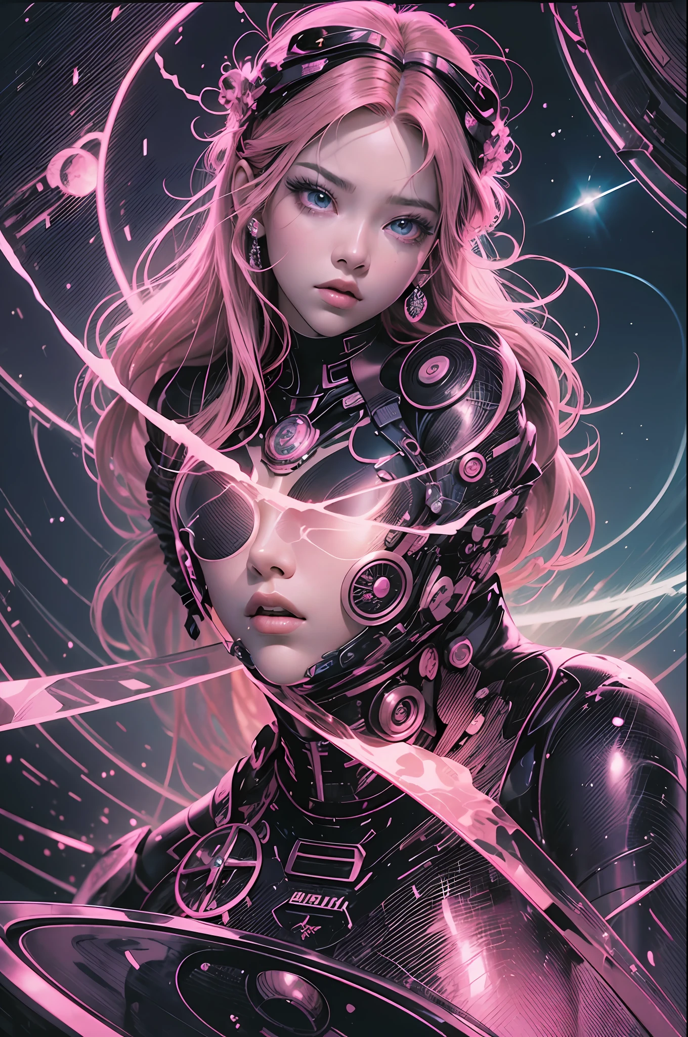 (masterpiece), (full body, full entire body), realistic, (portrait of Rosé Blackpink), voluptuous body, neon genesis evangelion pilot, beautiful face, cute face, sunlight, cinematic light, bangs, a beautiful woman, serious looking, dynamic pose, beautiful eyes, perfect eyes, perfect anatomy, very cute, princess eyes , (hazel eyes) , Ulzzang makeup, (frame the head), Centered image, stylized, black and pink,  bioluminescence, 8 life size,8k Resolution, human hands, elegant, approaching perfection, dynamic, highly detailed, character sheet, smooth, body is symmetrical and balanced, stunningly beautiful woman, detailed hairstyle, Lisa Blackpink, ChilloutMix, Korean Doll Likeness --auto --s2