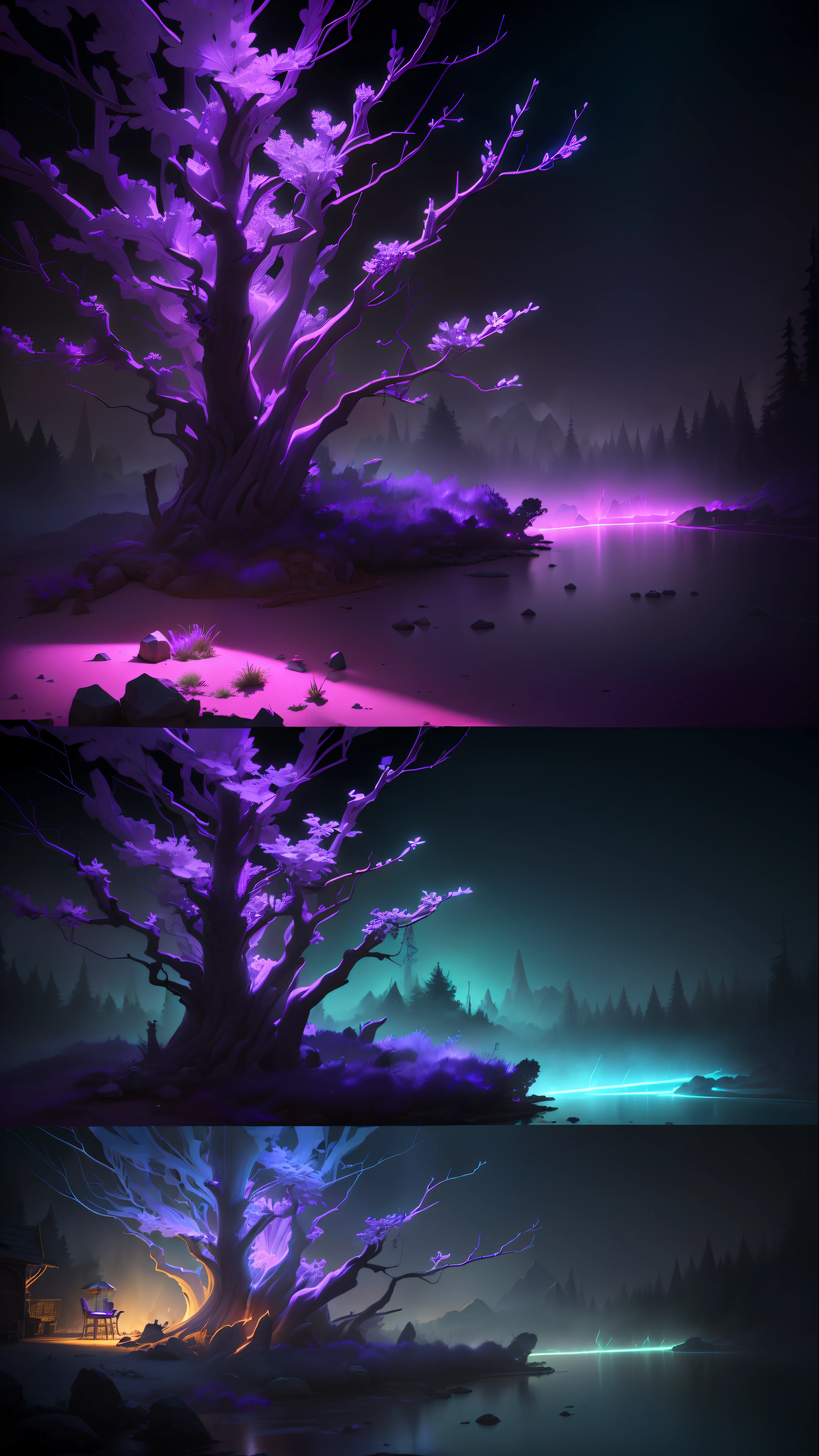 a purple glowing Blueberry and Strawberry Daquarri Cocktail glass, glows in the dark, in the style of imaginative fantasy landscapes, on the balcony of a Rustic Jazz bar, Epic Gas Swamp Background,etailed character design, hyper-realistic details, atmospheric woodland imagery, lightbox, colorful woodcarvings, uhd image, very cool, colorful straws, isometric 3D, octane rendering, ray tracing, very detailed