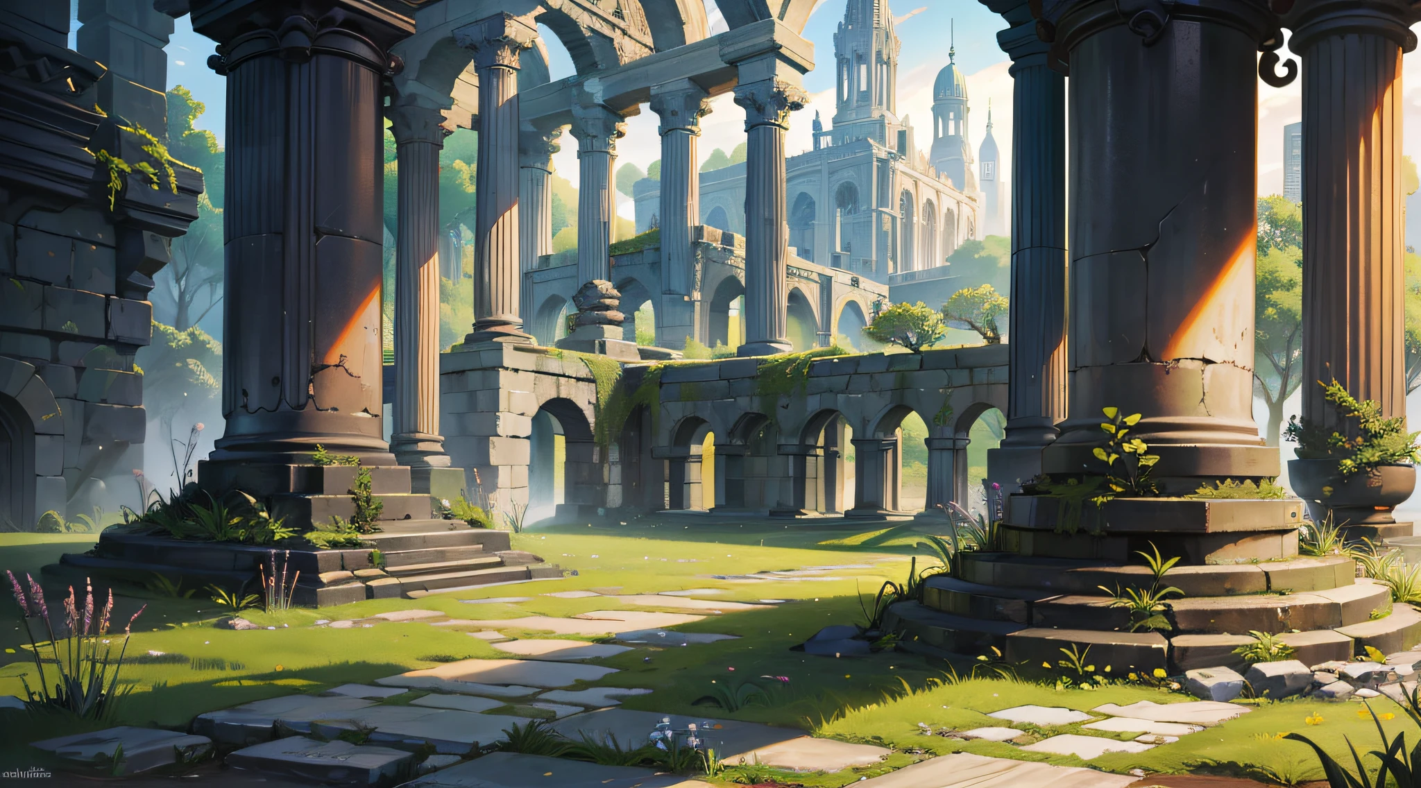 ancient monument, mosses, stones, masterpieces, HD, high quality, best quality, highres, high quality, high details, masterpiece, anime style