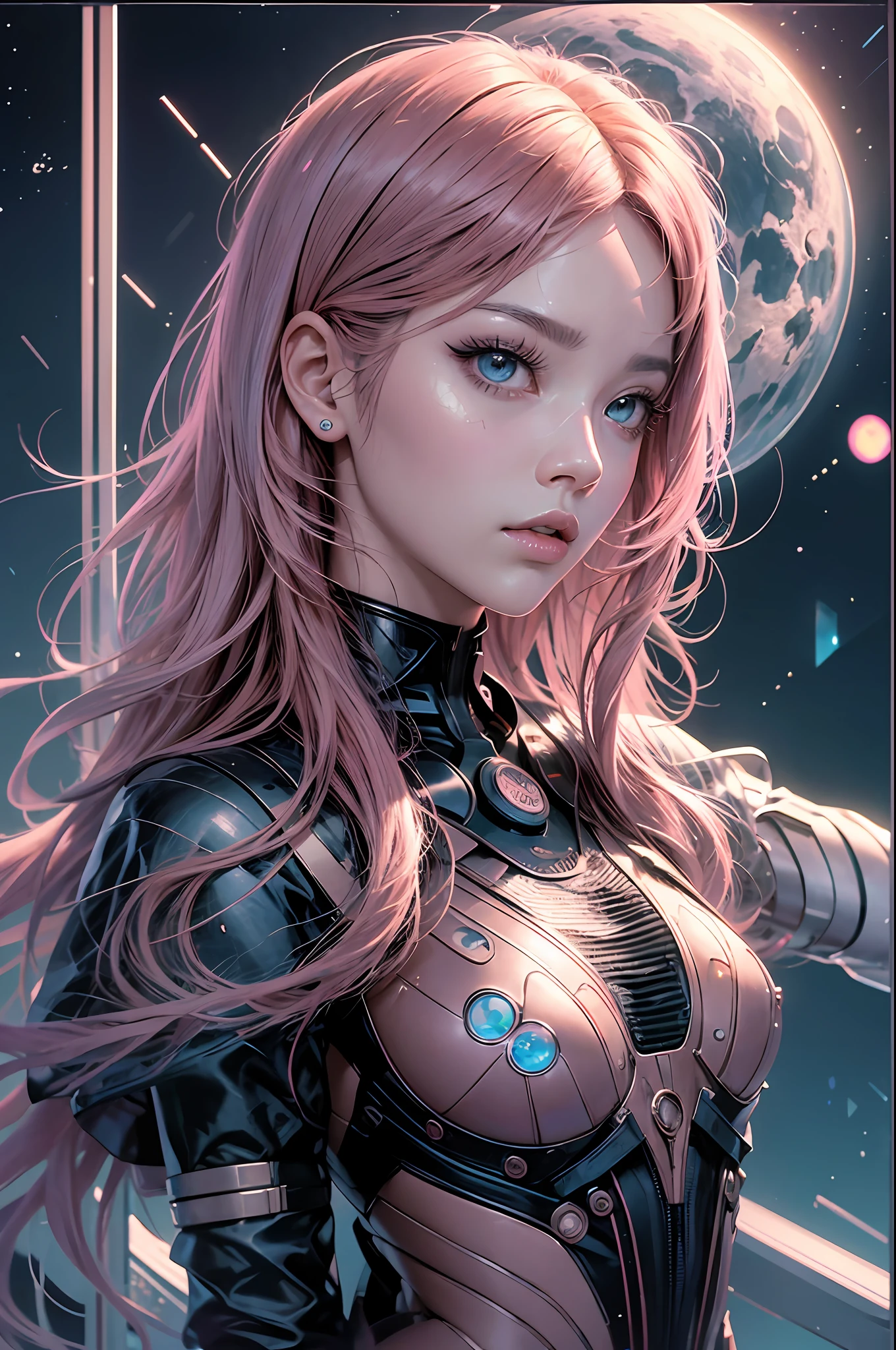 realistic masterpiece illustration of Rosé Blackpink, voluptuous body, neon genesis evangelion pilot, beautiful face, cute face, sunlight, cinematic light, bangs, a beautiful woman, dynamic pose, beautiful eyes, perfect eyes, perfect anatomy, very cute, princess eyes , (hazel eyes) , Ulzzang makeup, (frame the head), Centered image, stylized, black and pink,  bioluminescence, 8 life size,8k Resolution, human hands, elegant, approaching perfection, dynamic, highly detailed, character sheet, smooth, symmetrical and balanced, stunningly beautiful woman, detailed hairstyle, Lisa Blackpink, ChilloutMix, Korean Doll Likeness --auto --s2