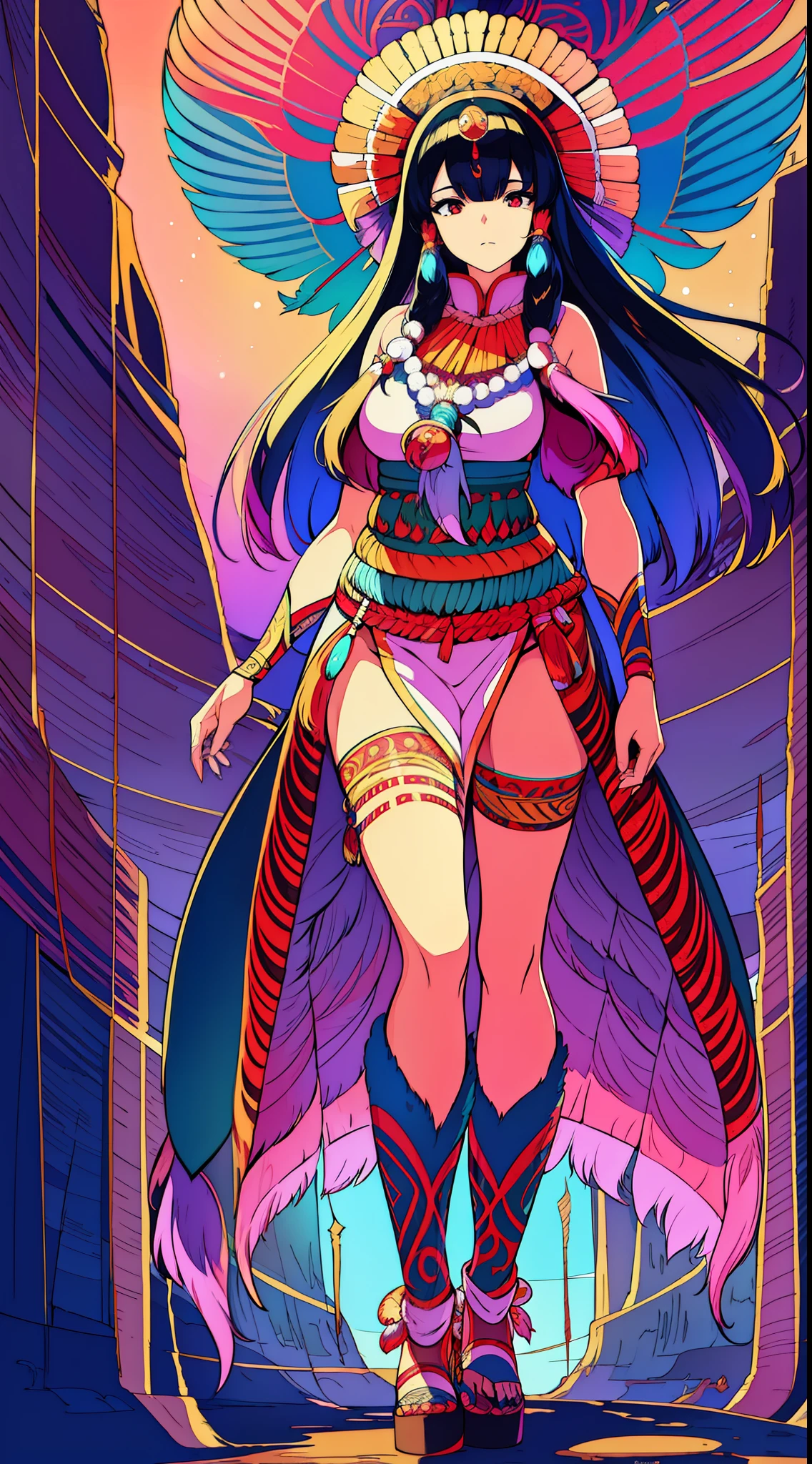 anime, a woman in native dress with feathers and a headdress, beautiful young wind spirit, full body, 8k high quality detailed art, detailed digital anime art, tribal anime boy with long hair, stunning art style, beautiful digital art, fanart best artstation, native american, indian art, guweiz style art, guweiz in artstation pixiv