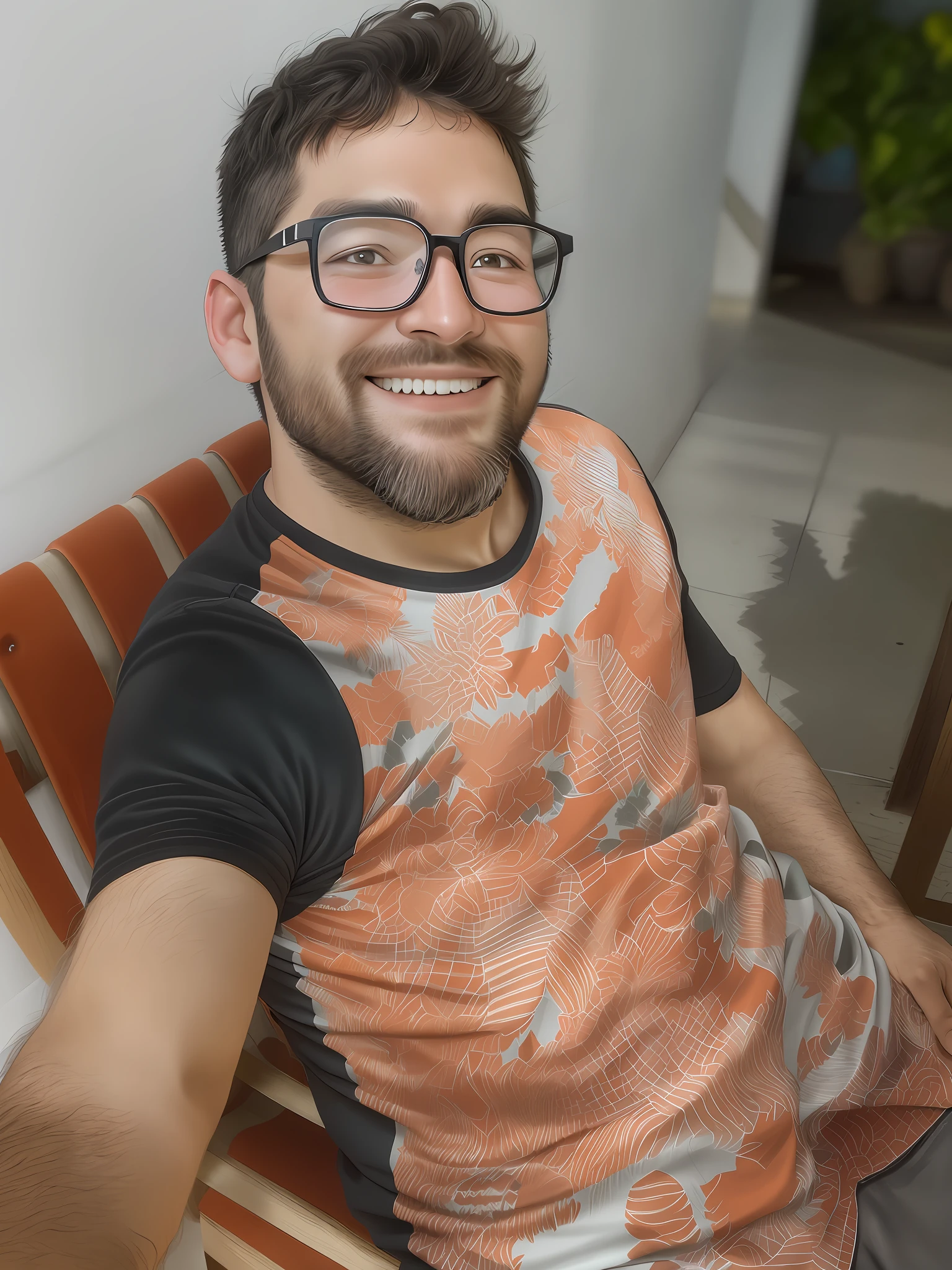 A 30-year-old man, cebelo and short beard, normal body