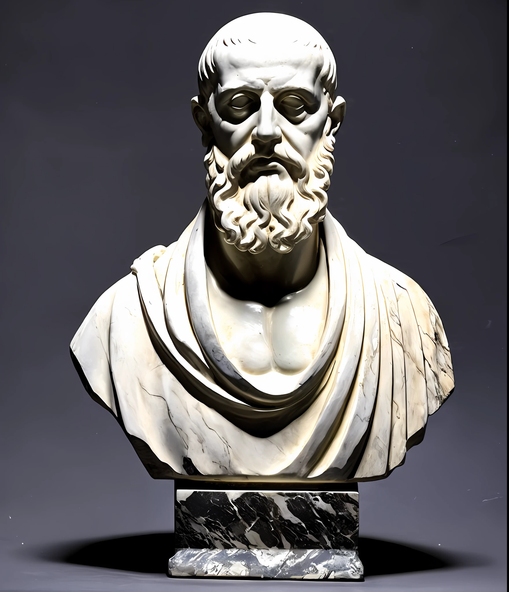 model, marble bust sculpture of philosopher Plato ancient geometric undead, complete vision, magical astrological esoteric symbols, Bauhaus, exquisitely decorated, middle plane, (black background: 1.3)