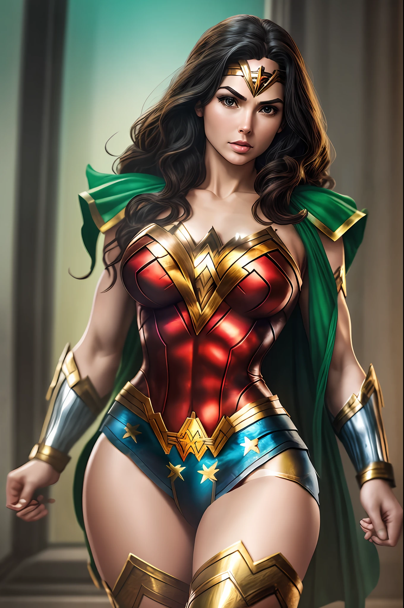 Wonder Woman wearing a costume with the colors green and yellow - --auto --s2