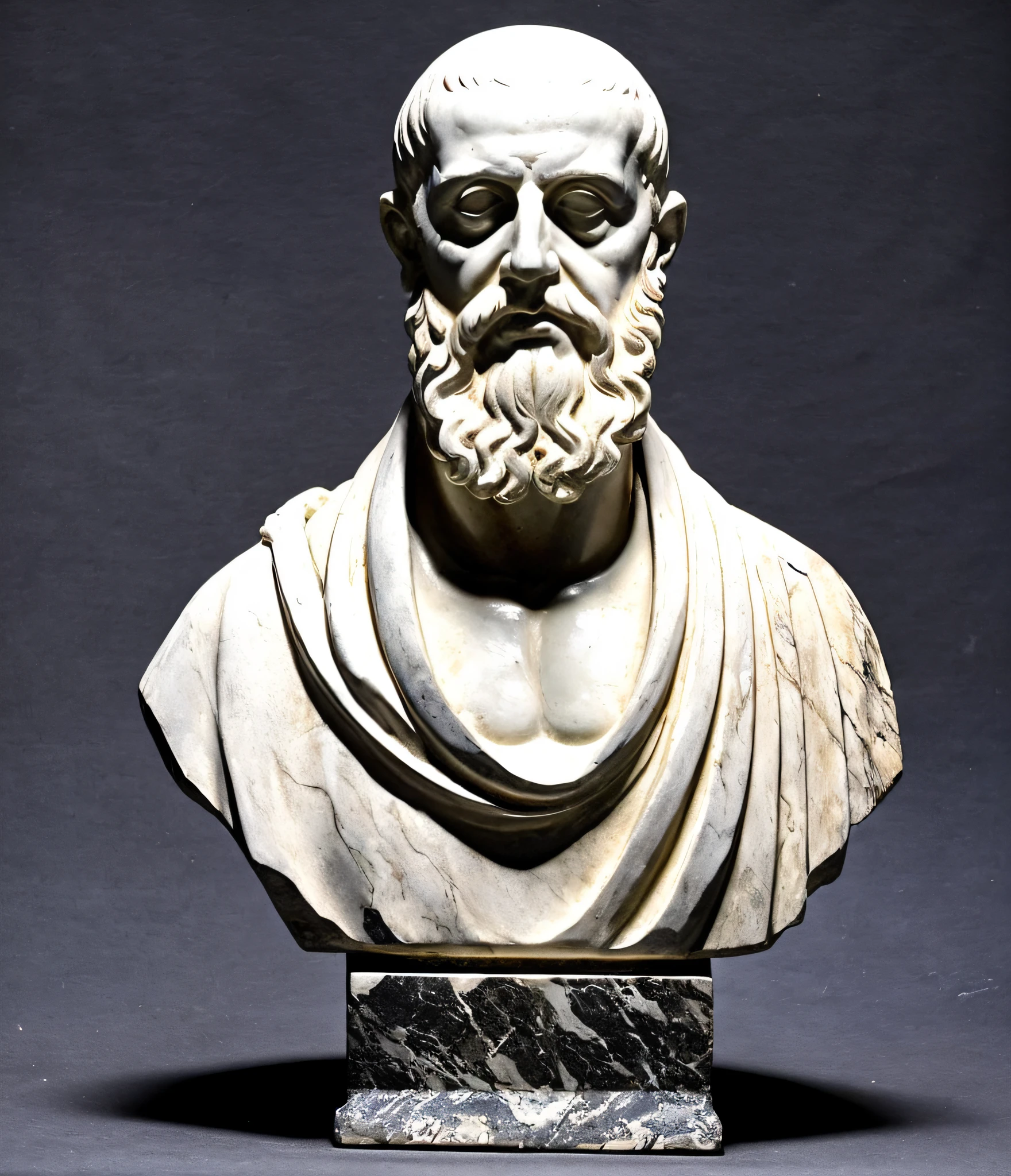 model, marble bust sculpture of philosopher Plato ancient geometric undead, complete vision, magical astrological esoteric symbols, Bauhaus, exquisitely decorated, middle plane, (black background: 1.3)